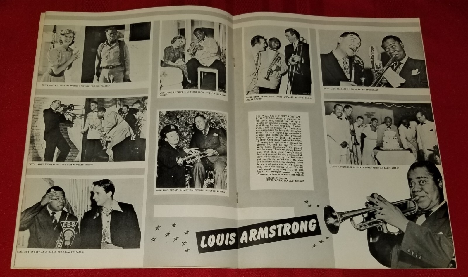 LOUIS ARMSTRONG 1955 TOUR PROGRAM W/ ticket stub Cater Barron Wash. D.C.