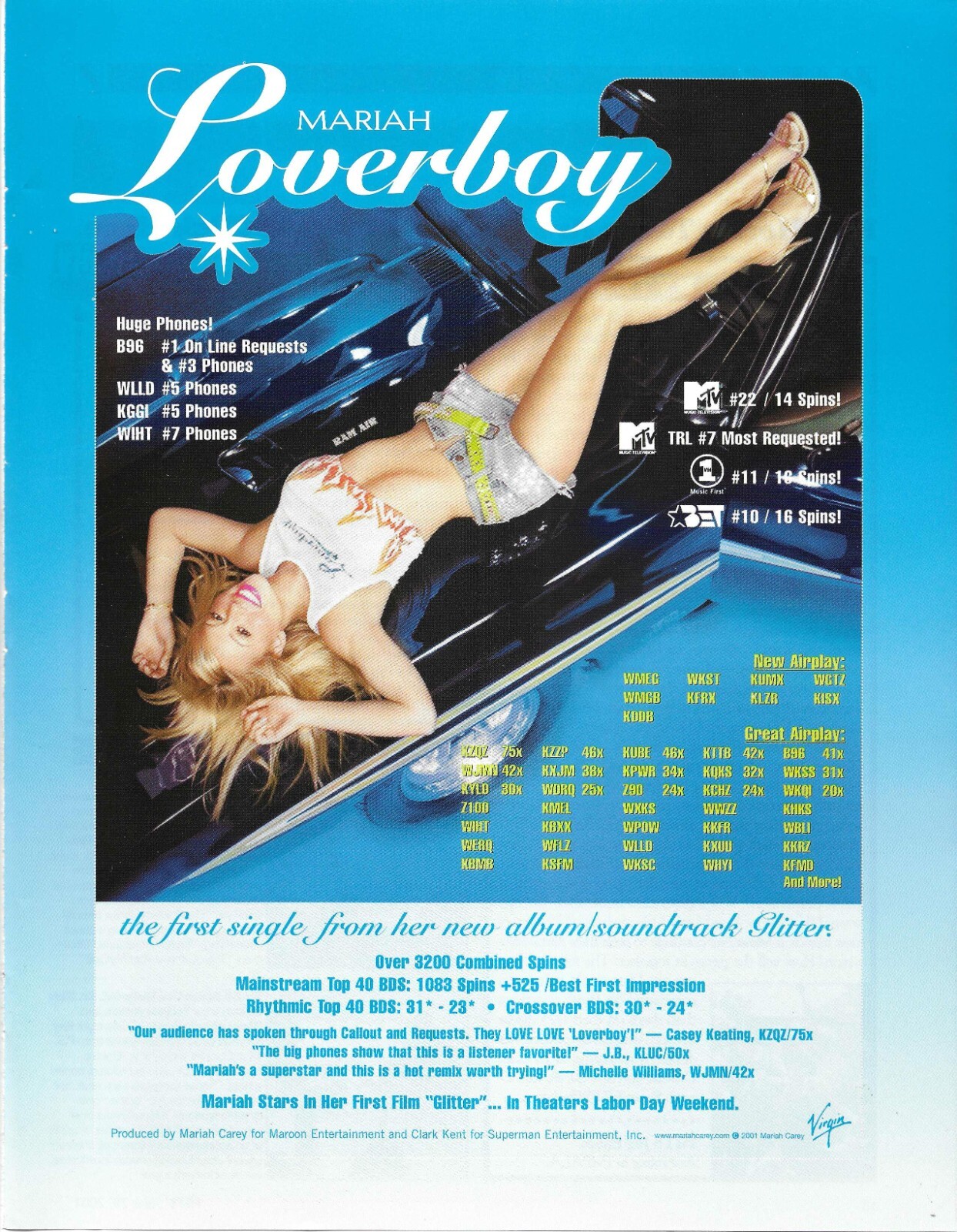 MARIAH CAREY Vintage Loverboy PROMO TRADE AD Poster for Glitter 8.5×11 MINT