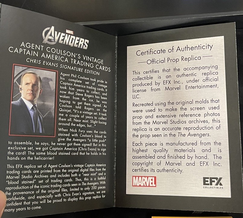 EFX Chris Evans SIGNATURE AUTO Agent Coulson’s Captain America Trading Cards
