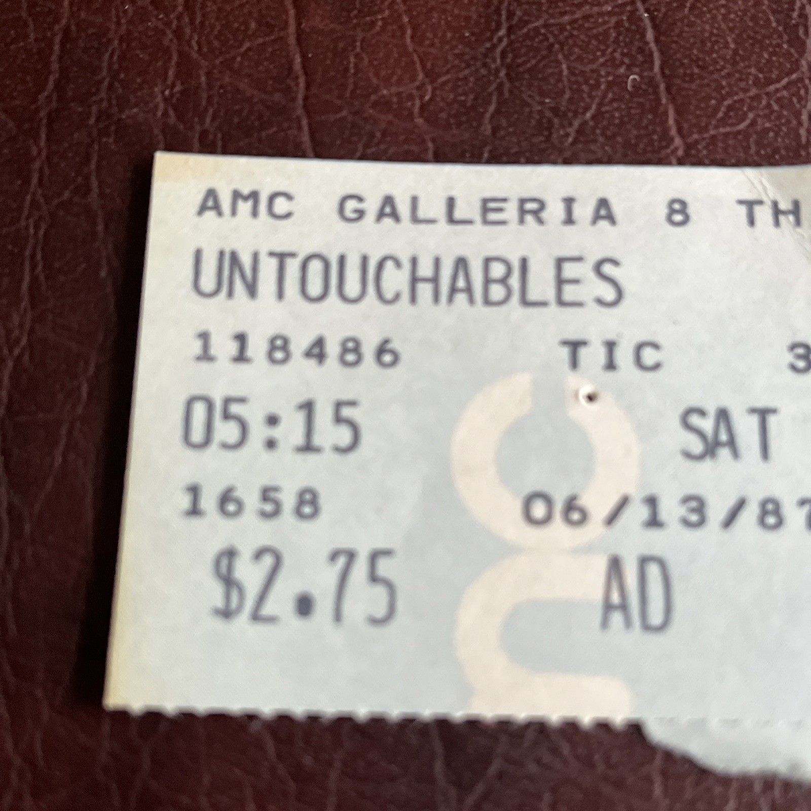 1987 The Untouchables Original Release Movie Ticket Stub 6/13/87 Sean Connery