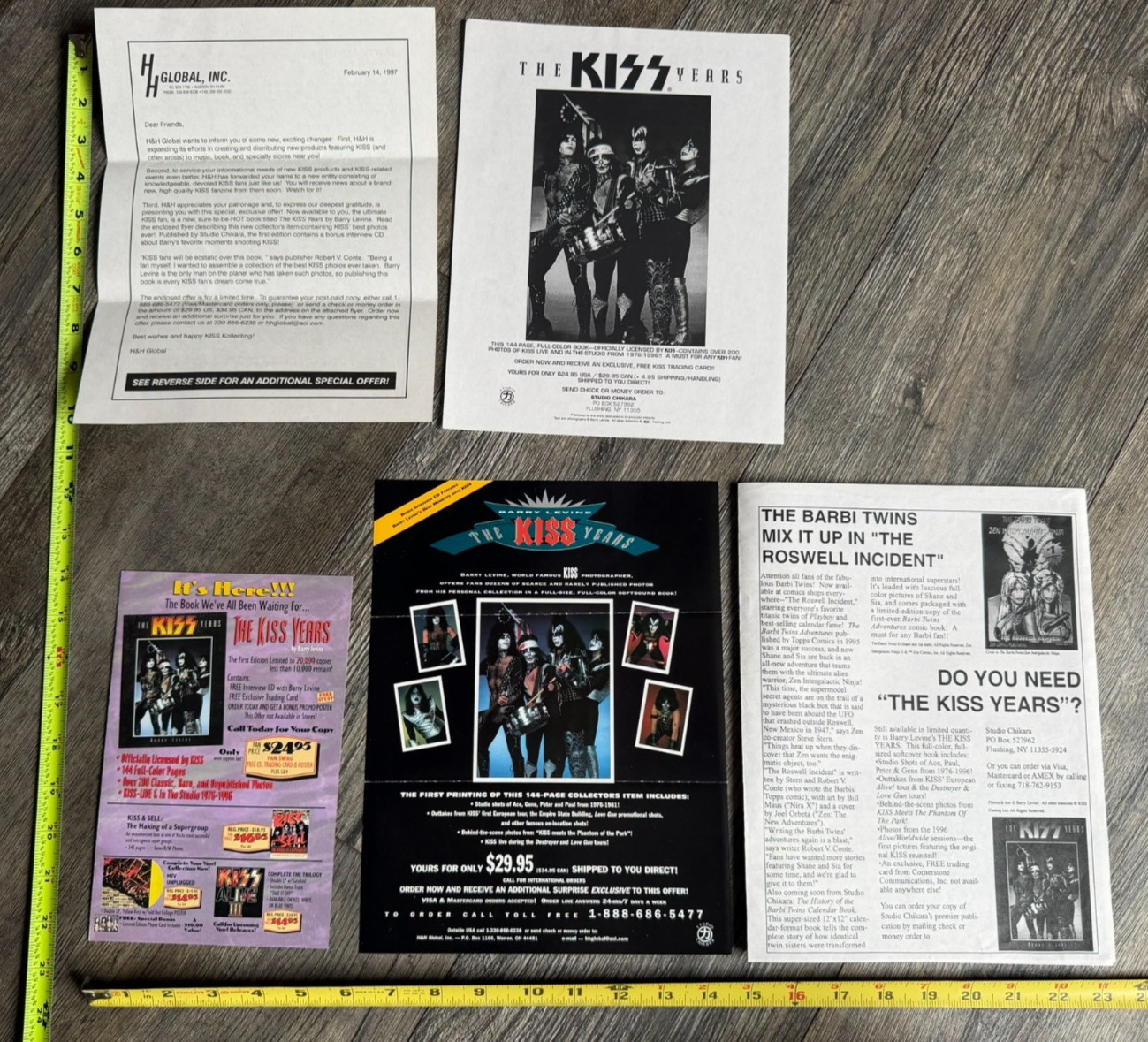 KISS Ad Flyer The Kiss Years Book 5pc Lot Barry Levine Vintage Kiss Aucoin