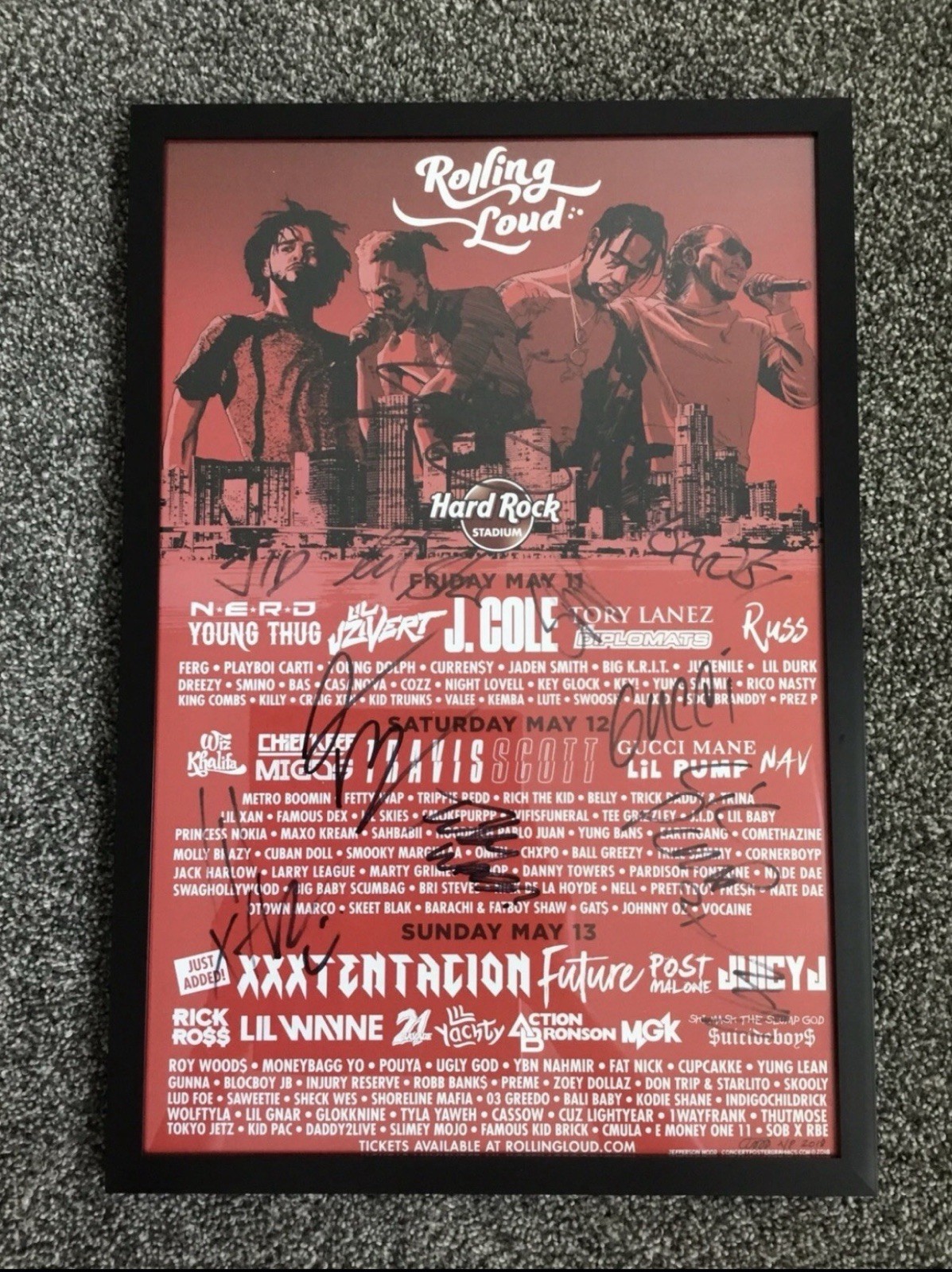 XXXTENTACION SIGNED AUTO 2018 Rolling Loud Poster – 11 TOTAL AUTOGRAPHS * RARE*