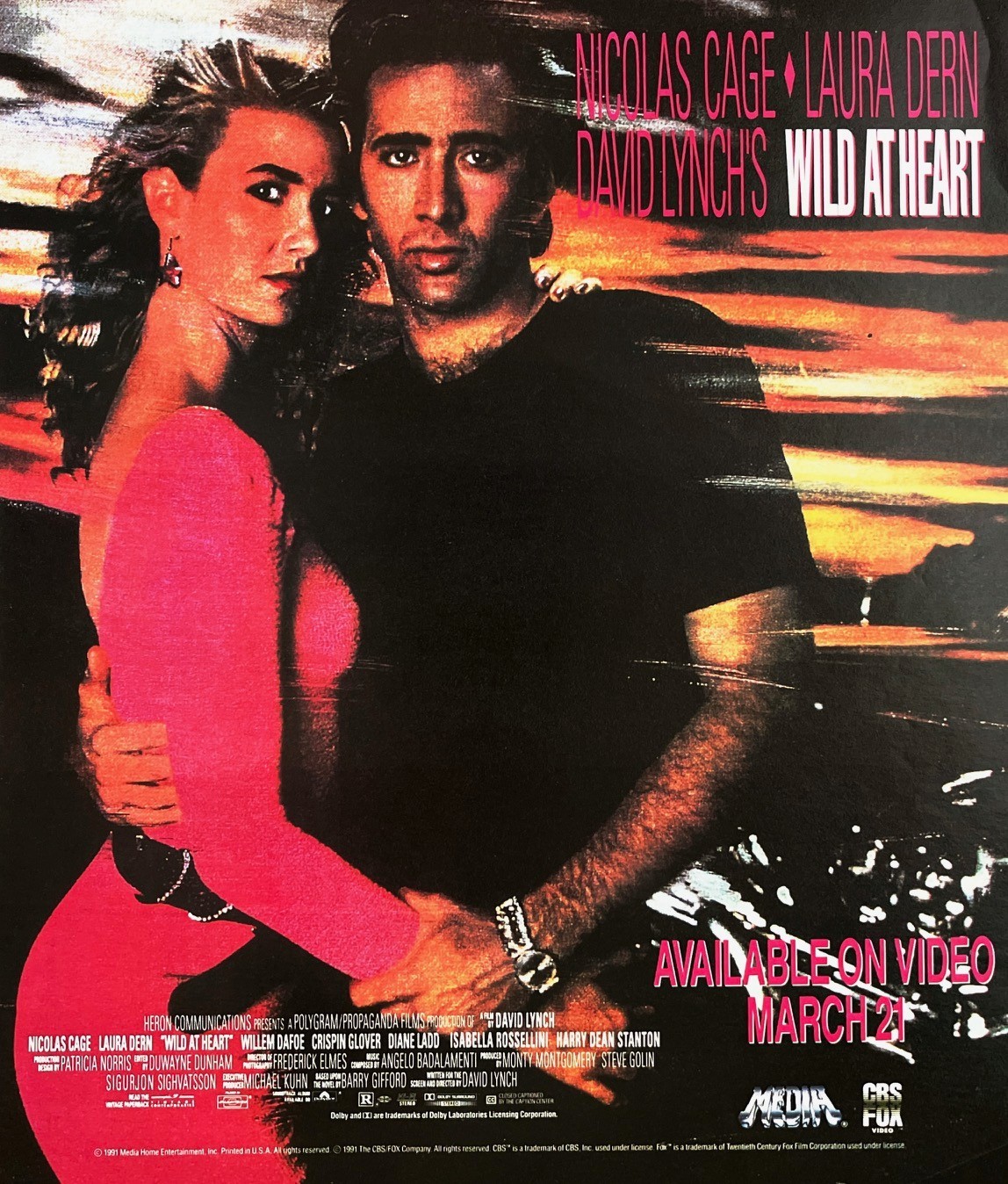 1991 WILD AT HEART MOVIE AD Genuine Vintage Print Ad Nicolas Cage Laura Dern