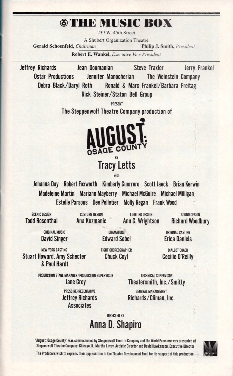August: Osage County Signed Autographed Cast Playbill Estelle Parsons +