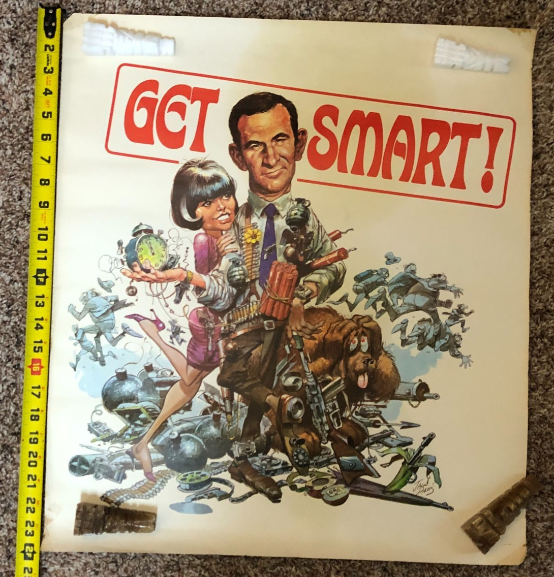 Vintage 1960s 21 x 24 Get Smart TV Show Maxwell Poster Jack Davis Art Animated