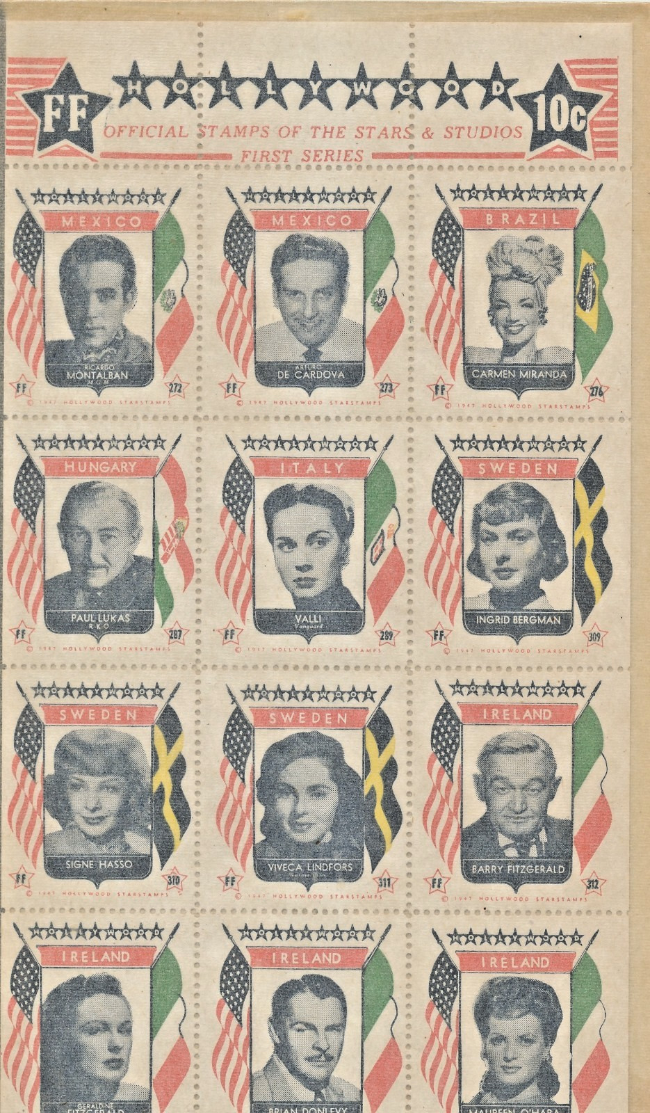 HOLLYWOOD OFFICIAL STAMPS OF THE STARS & STUDIOS FIRST SERIES SHEET FF BERGMAN