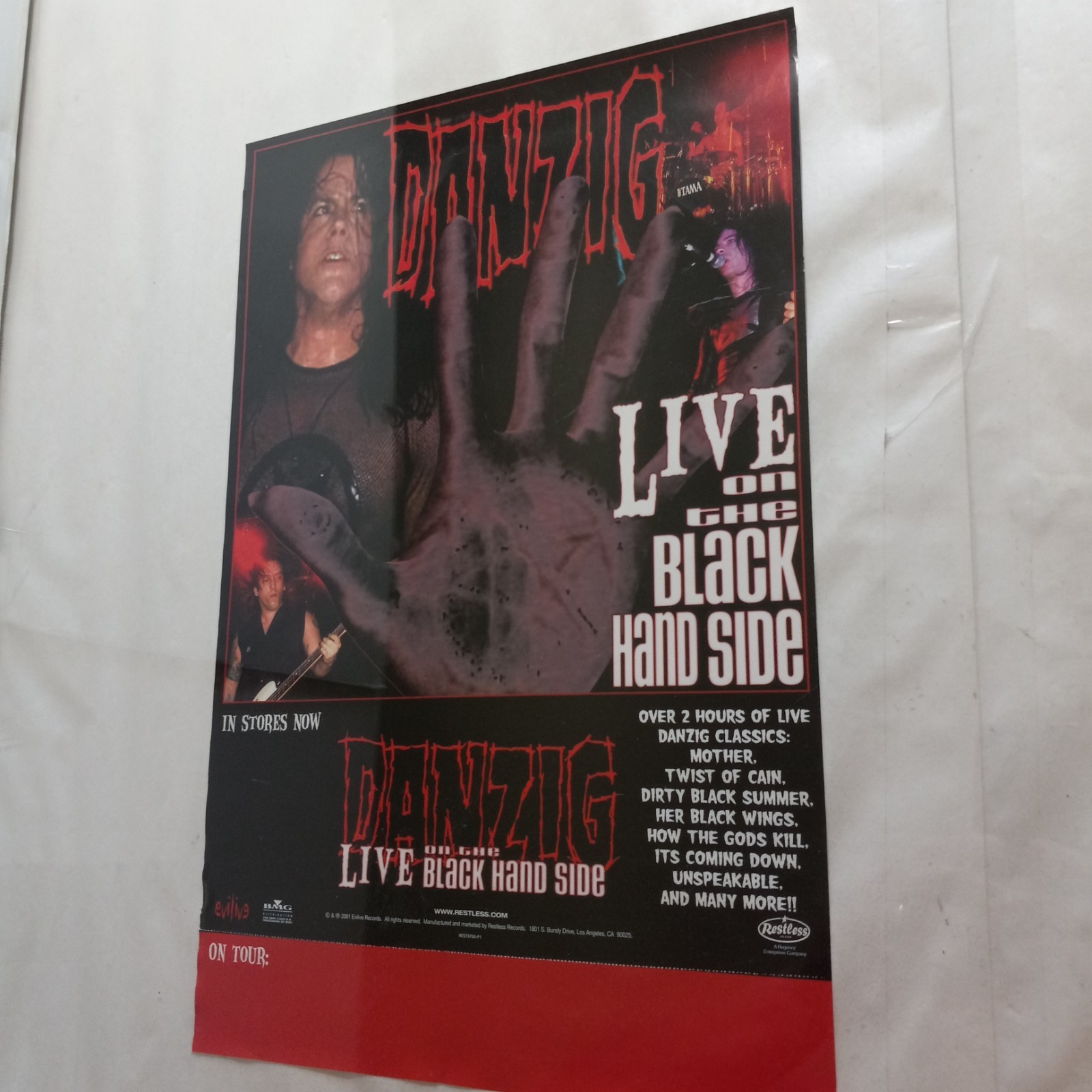 VTG 2001 DANZIG/EVILIVE/RESTLESS PROMO POSTER LIVE ON THE BLACK HAND SIDE