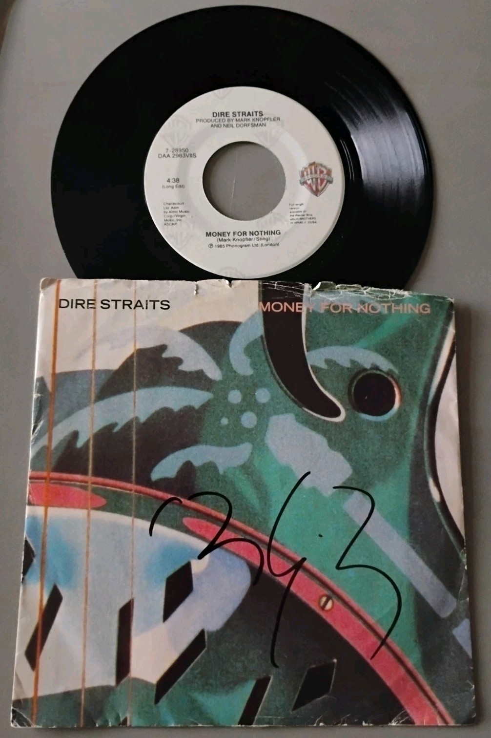 DIRE STRAITS MARK KNOPFLER SIGNED MONEY AIN’T FOR NOTHING 7″ ALBUM RECORD PROOF