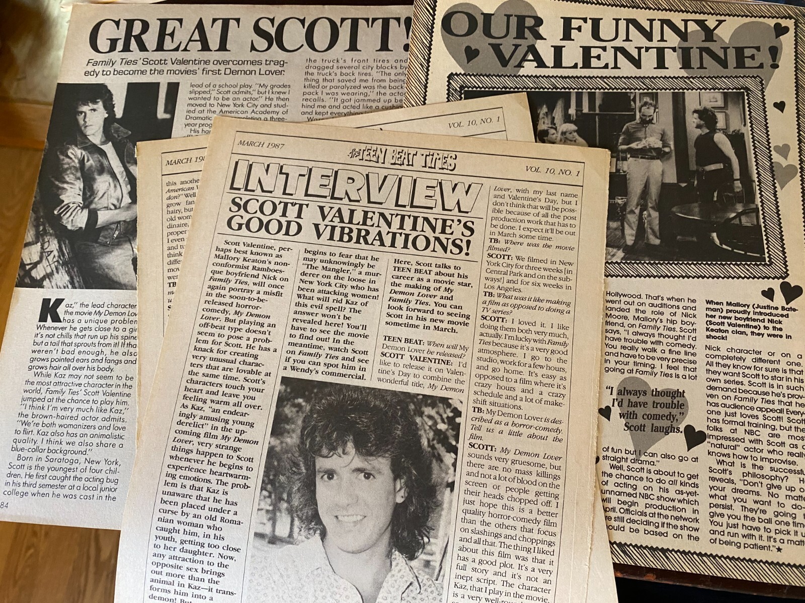 Scott Valentine, Lot of THREE Full and Two Page Vintage Clippings