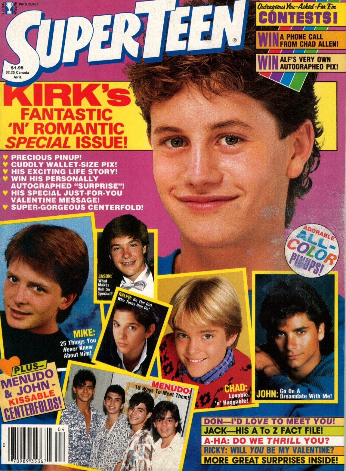 SuperTeen Magazine April 1987 Kirk Cameron Michael J Fox Ralph Macchio Menudo