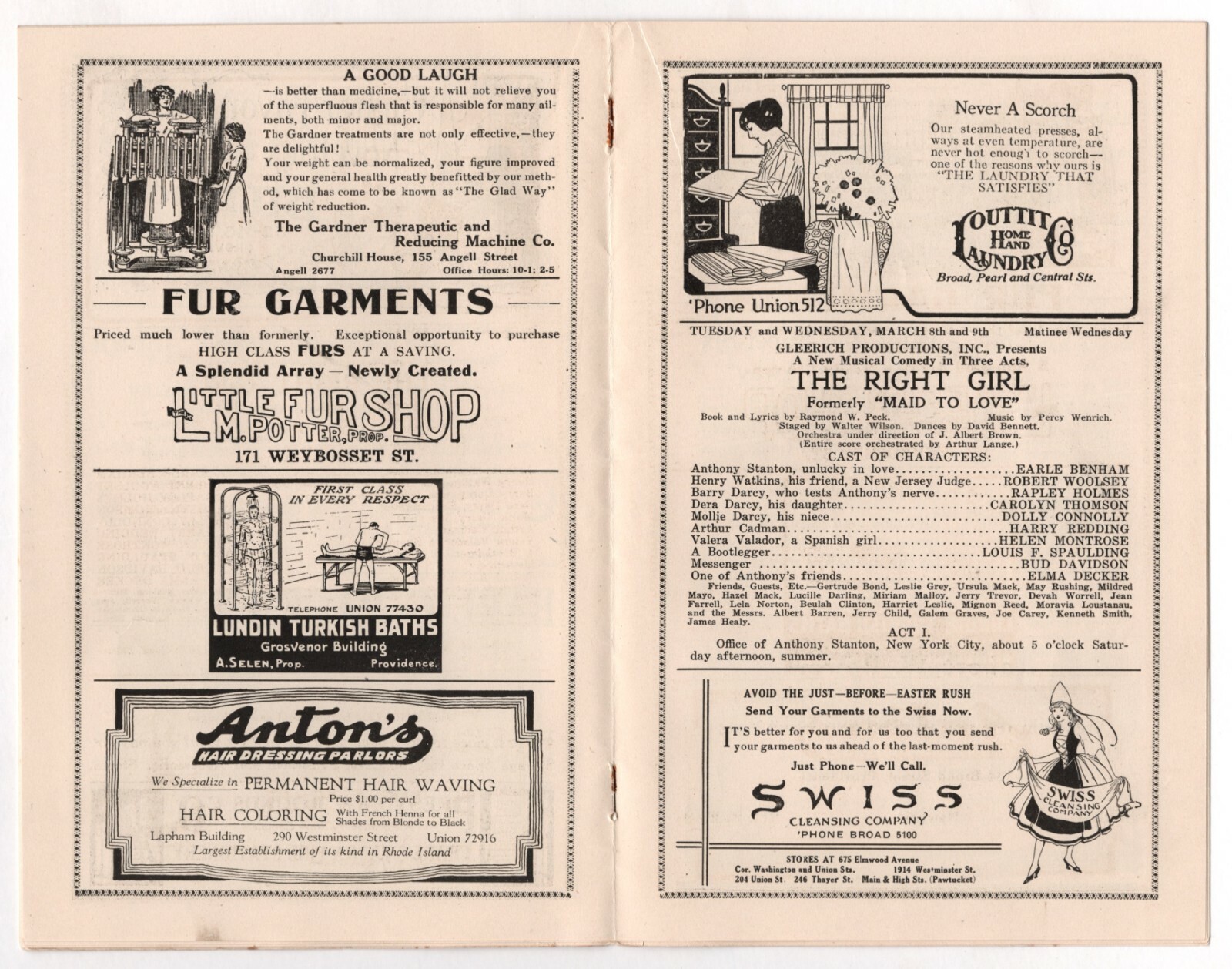 Mlle. ANNA PAVLOWA (Pavlova) “THE RIGHT GIRL” Tryout 1921 Providence Program