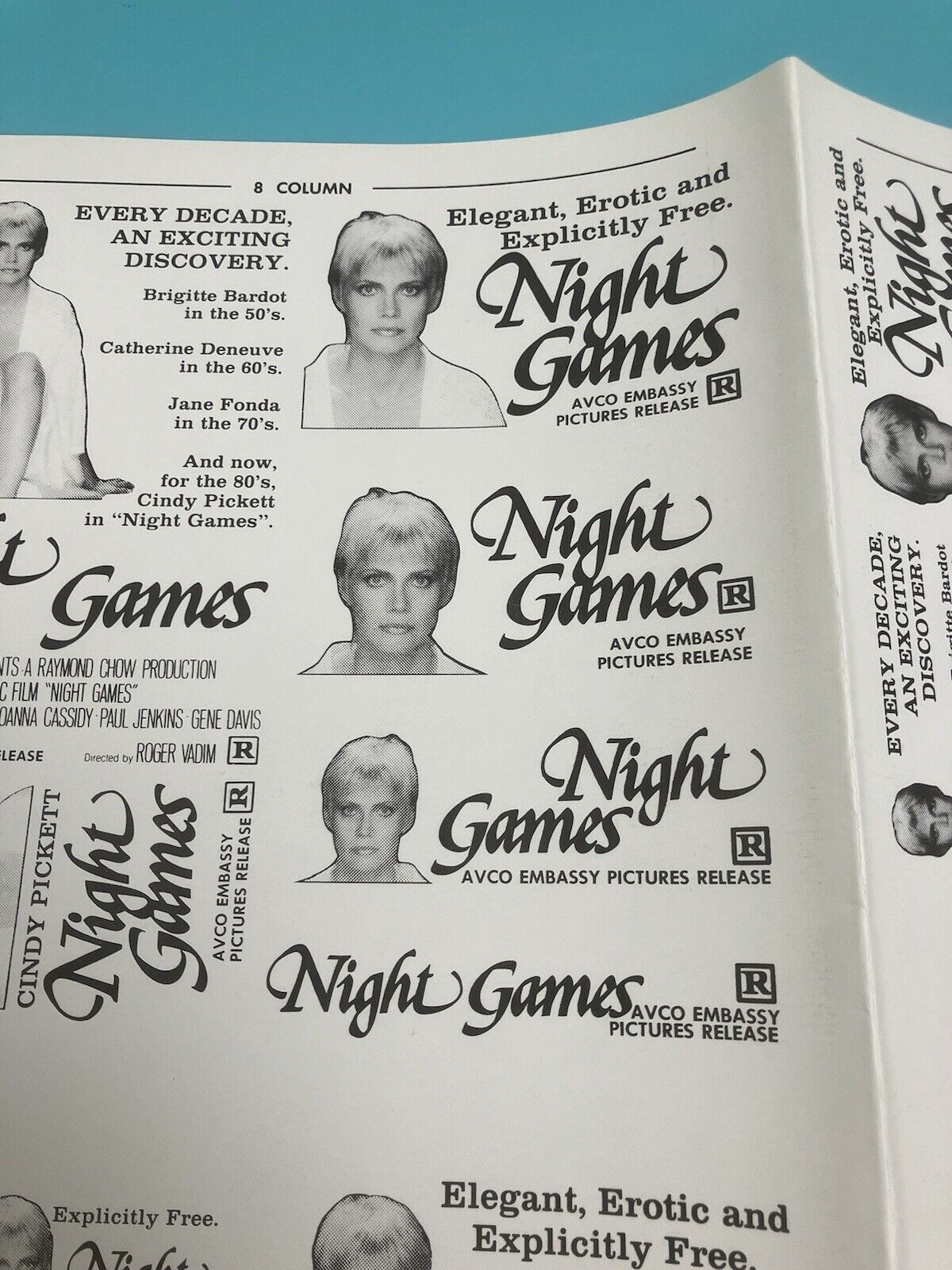 NIGHT GAMES Movie Mini Ad Sheet Vintage Promo Advertising Poster Clip Art