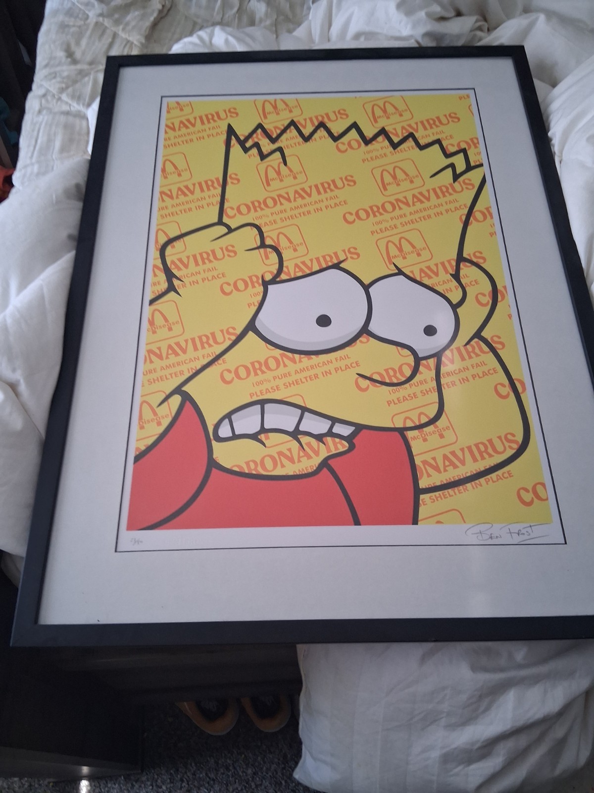 Ben Frost Hand Signed Litho Bart Simpson The Simpsons Corronavirus