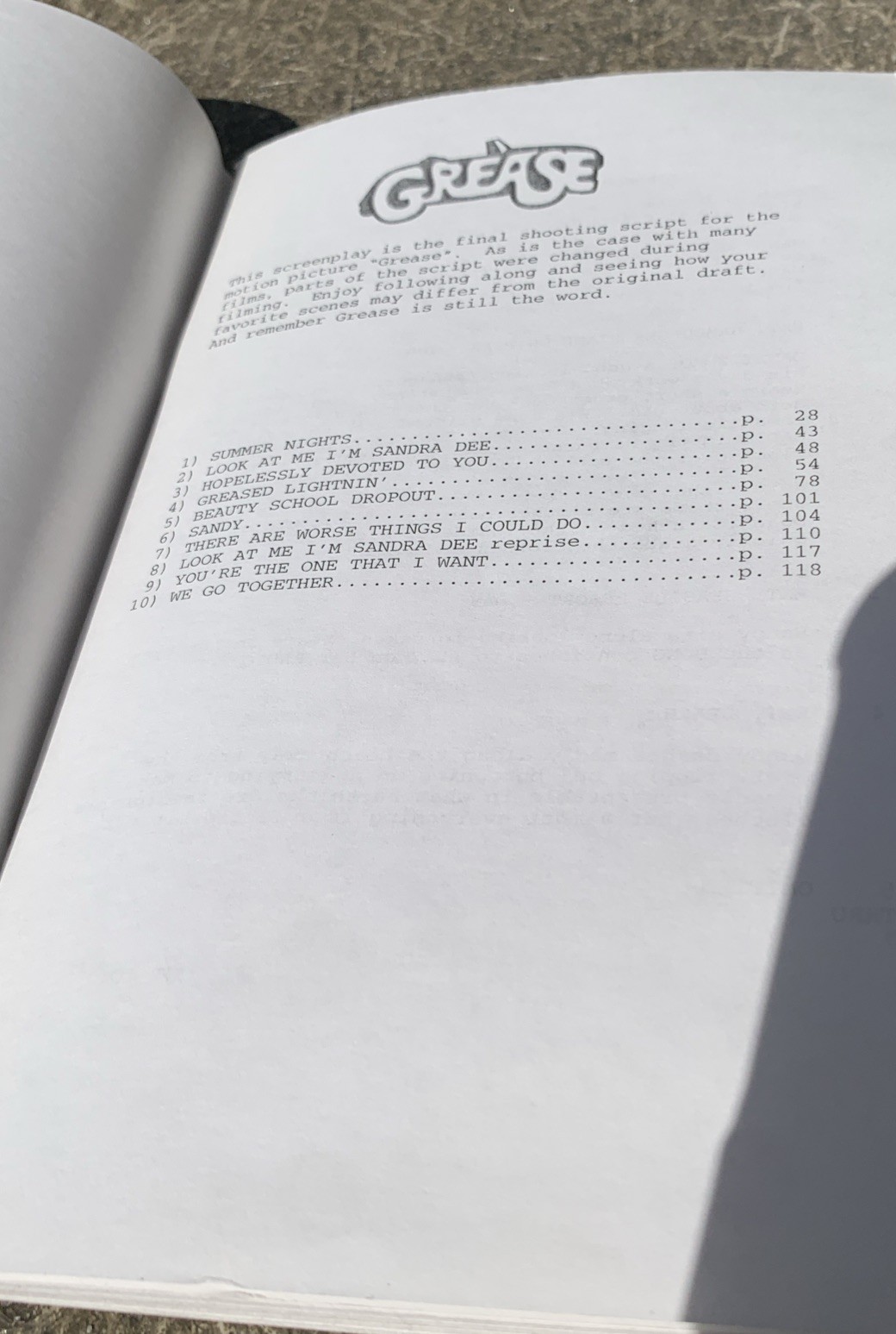 GREASE 1977 Paramount Screenplay Booklet, 4th Draft