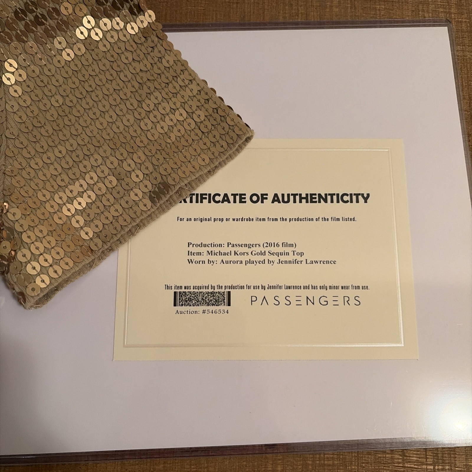 Jennifer Lawrence, Passengers, Gold sequin top with COA