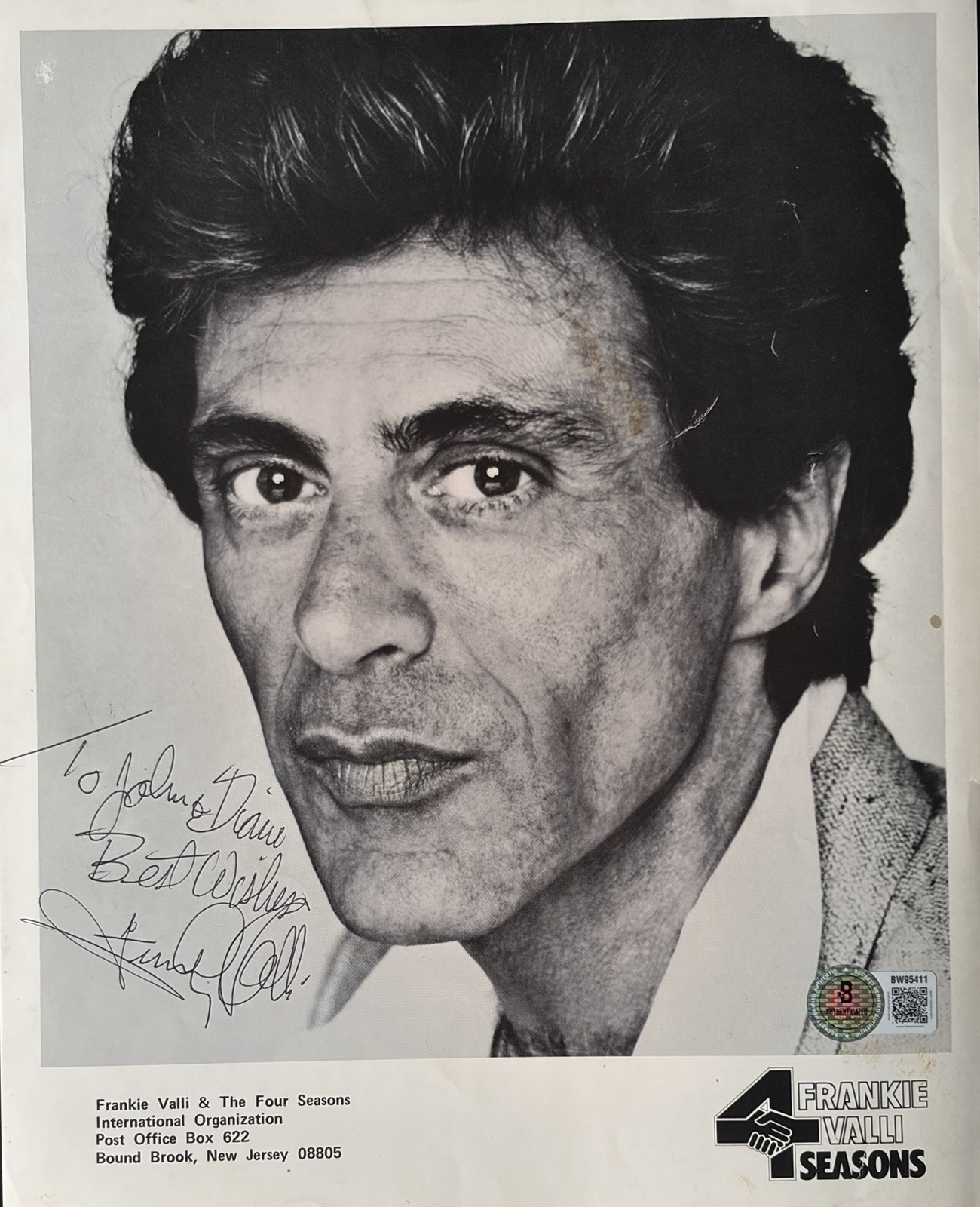 Frankie Valli Signed Autographed 8×10 Photo Four Seasons BAS Beckett COA