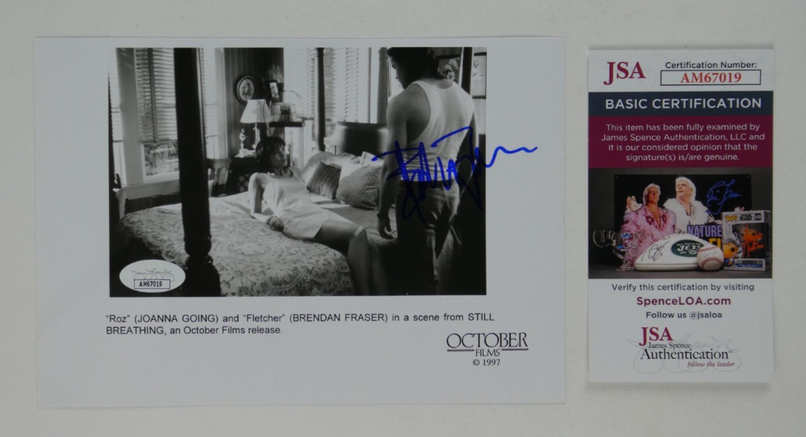 Brendan Fraser Signed 5.5×8 B&W Photo Still Breathing Autographed JSA COA