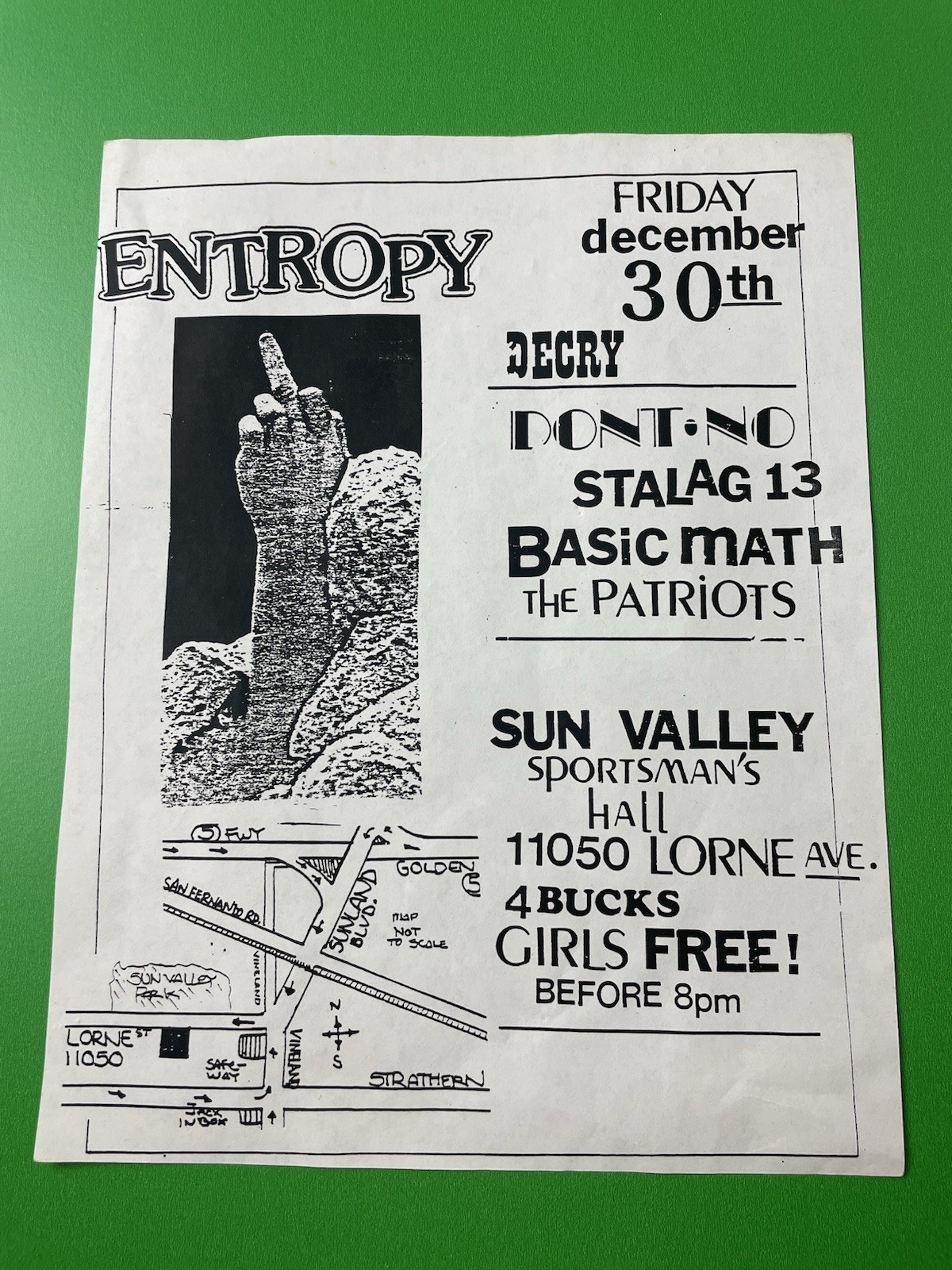80’s Entropy Decry Stalag 13 Punk Rock Show Flyer So Cal