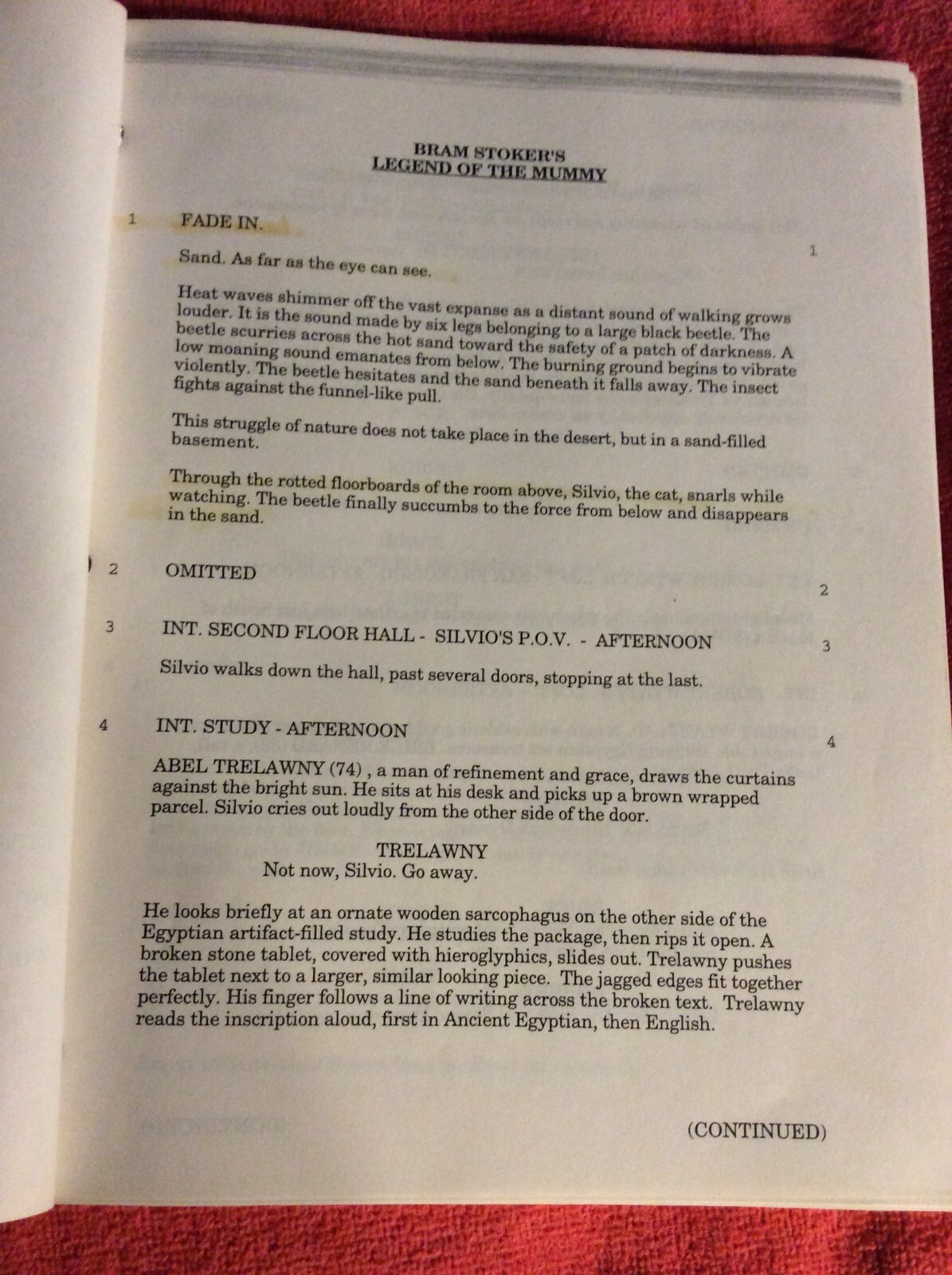 ORIGINAL SCRIPT BRAM STROKER’S LEGEND OF THE MUMMY LOUIS GOSSETT JR AMY LOCANE