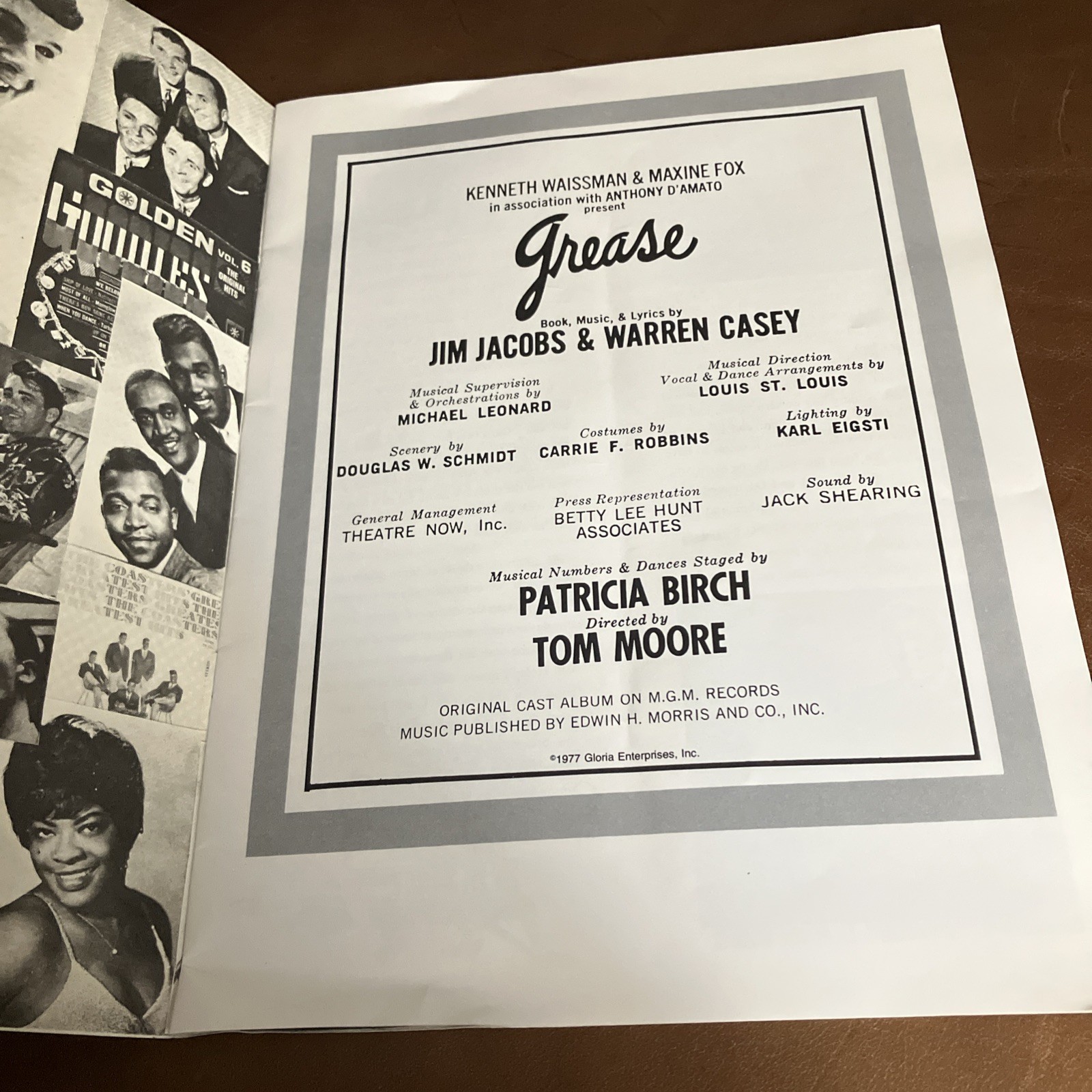 Grease Souvenir Program Book, Tom Moore, Patricia Birch, Broadway / Tour, 1977