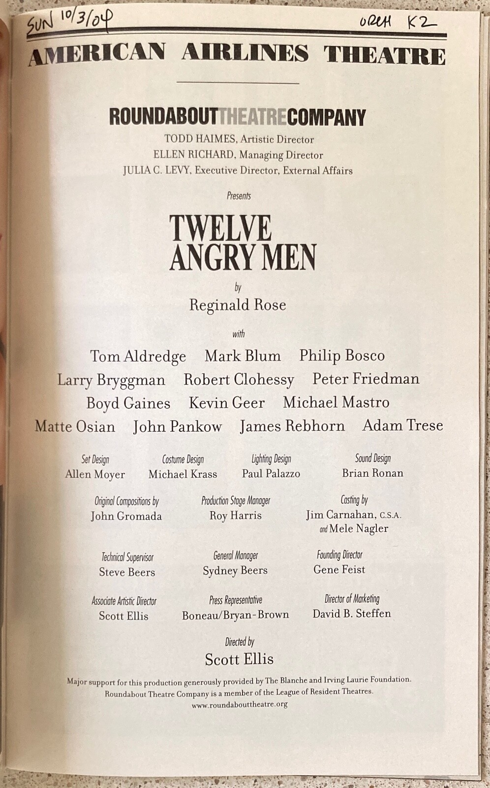 Twelve Angry Men Playbill Peter Friedman Boyd Gaines James Rebhorn Tom Aldredge