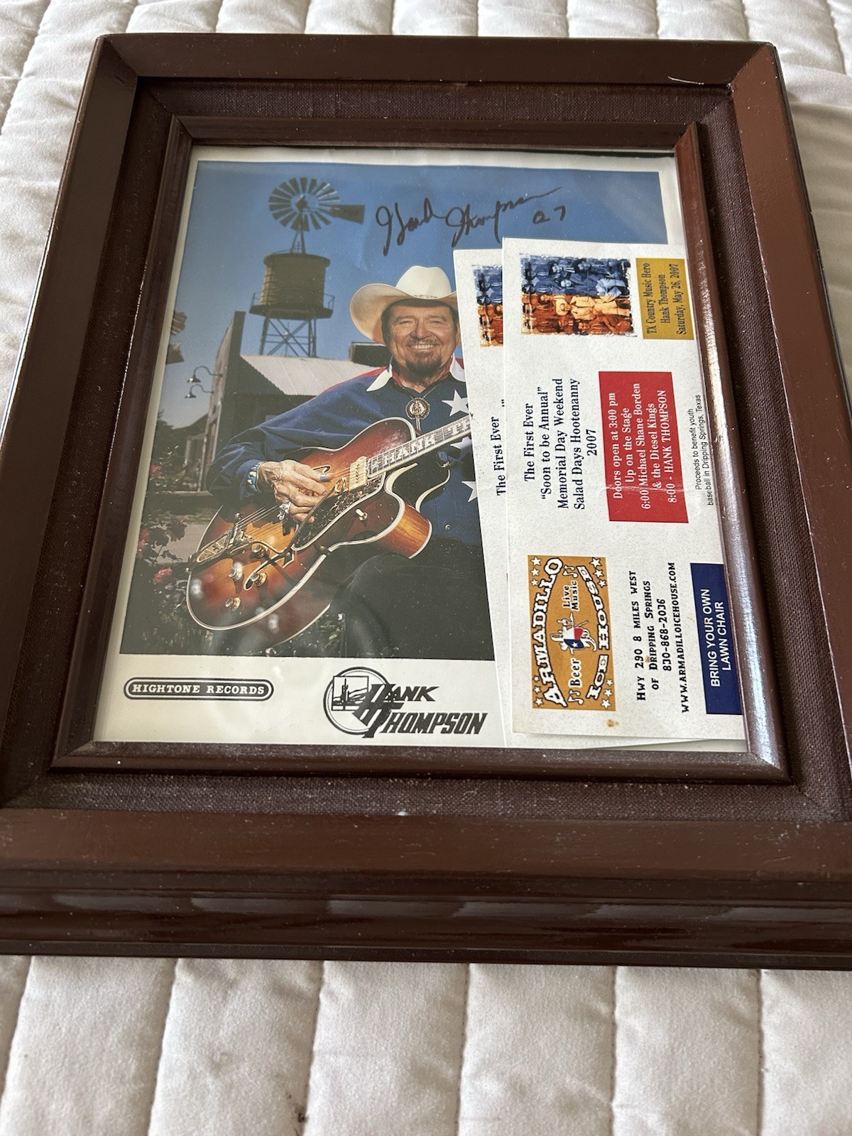Hank Thompson Concert Photo Autographed Framed With Original Tickets To Event