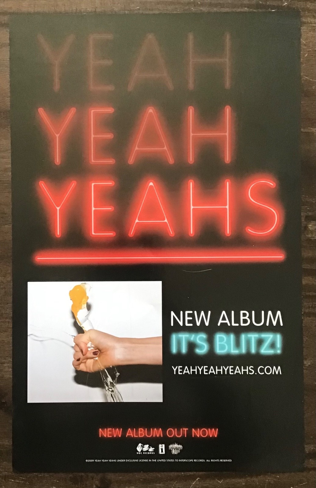 Yeah Yeah Yeahs It’s Blitz! original 14 x 22 inch promo poster 2009