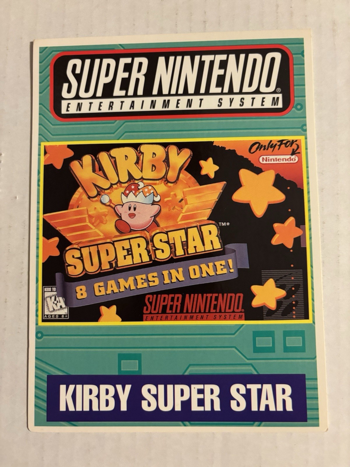 SNES Kirby Super Star VIDPRO Card Toys R Us Display Card Rare