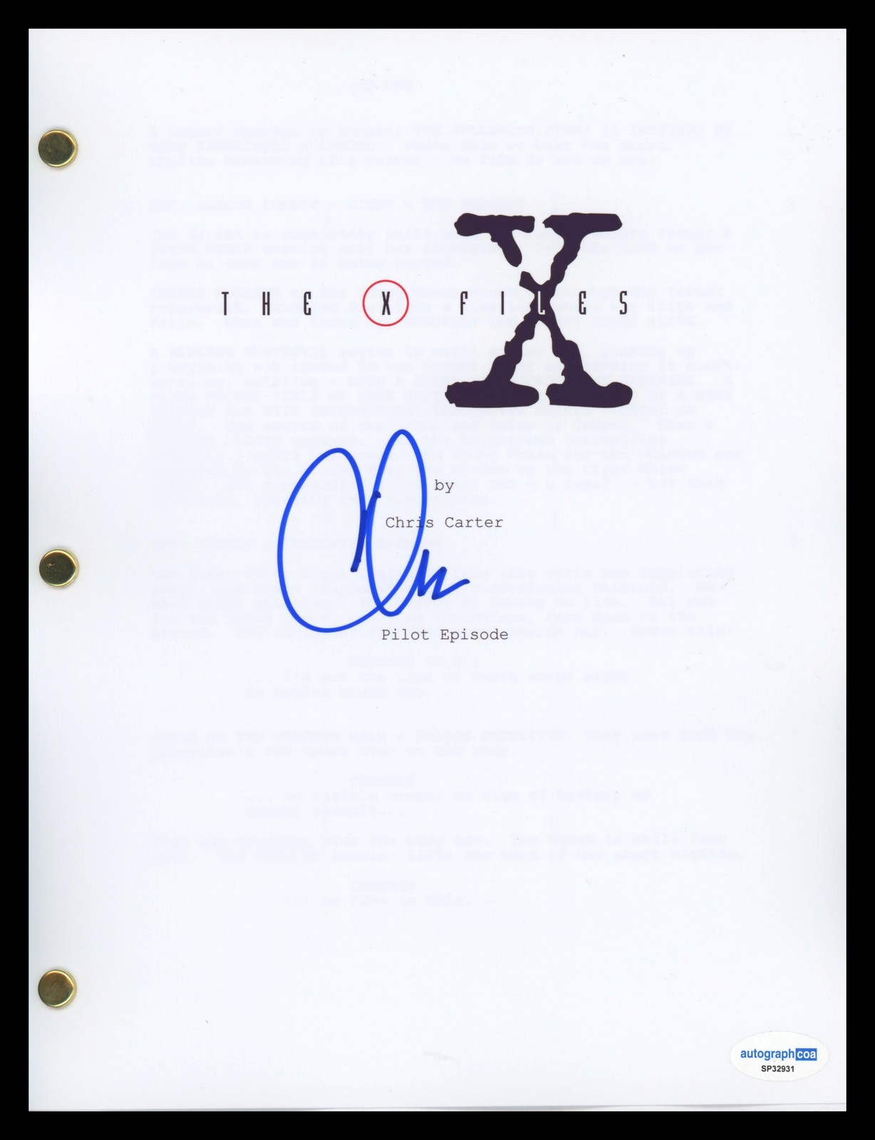 Chris Carter “The X-Files” Creator AUTOGRAPH Signed Pilot Episode Script ACOA