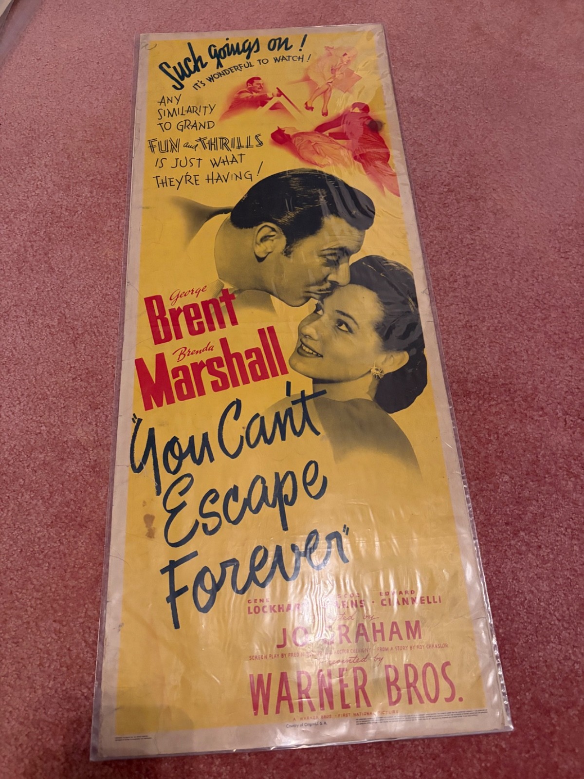 Vintage Movie Poster Insert “You Can’t Escape Forever” 1942 Rare George Brent