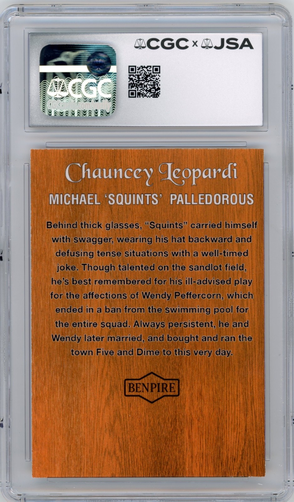 Chauncey Leopardi Signed Custom Squints The Sandlot Card JSA CGC Auto 9