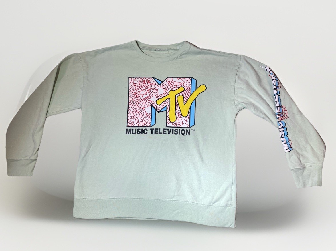 MTV Sweatshirt Men’s Large Sea foam Green Retro Graphic