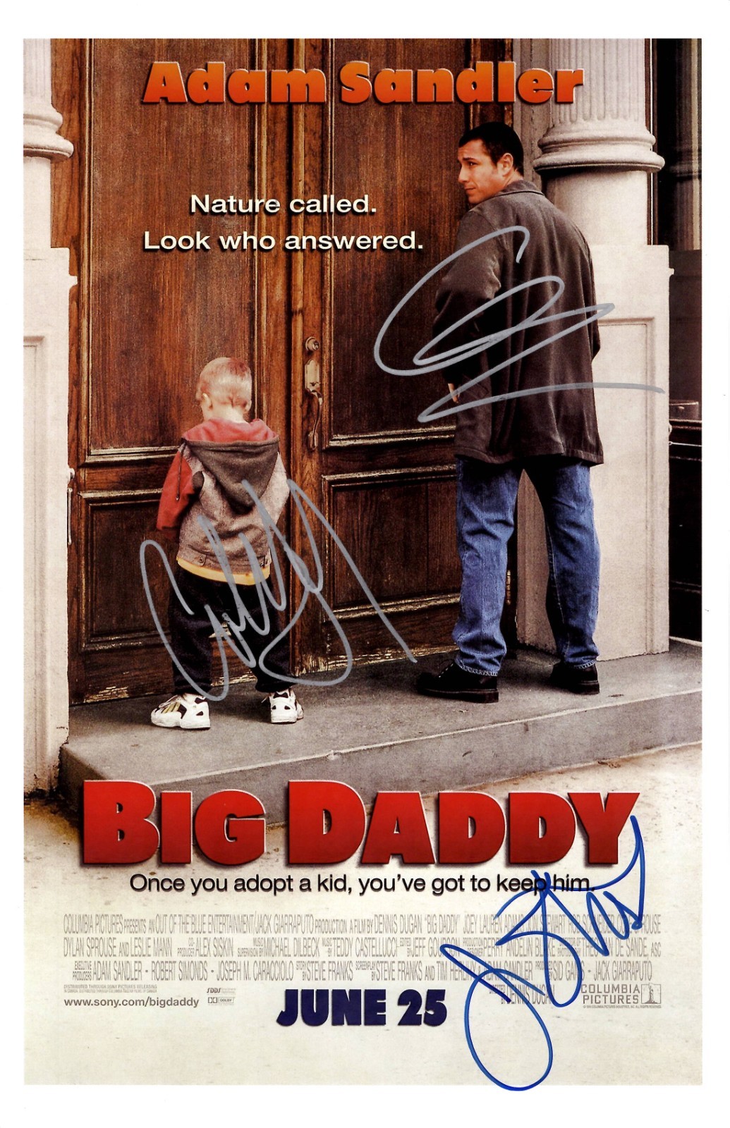 BIG DADDY Signed Poster 11×17 Adam Sandler, Cole Sprouse, and Jon Stewart
