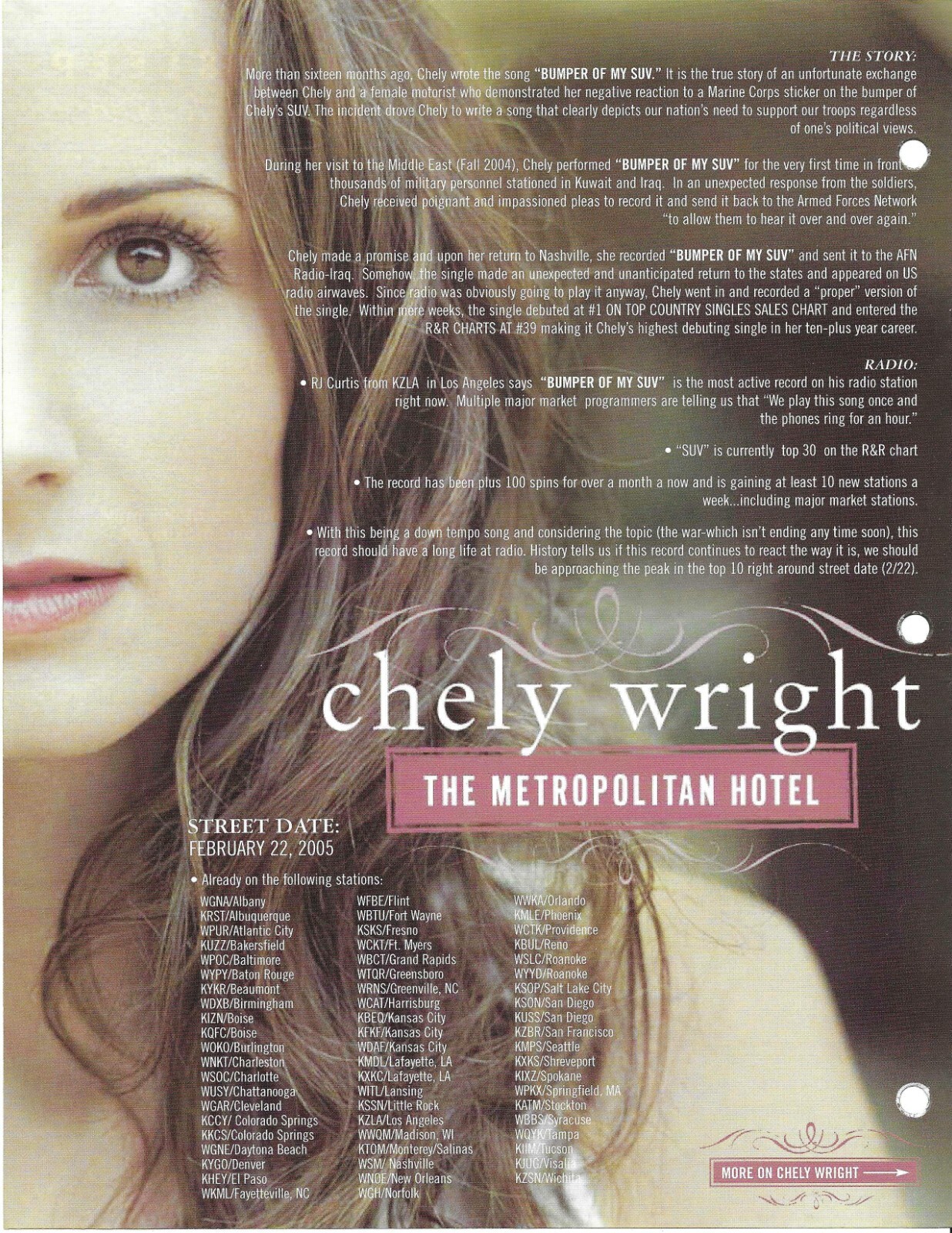 CHELY WRIGHT Rare VINTAGE 2005 PROMO TRADE AD Poster for Hotel MINT 8.5×11