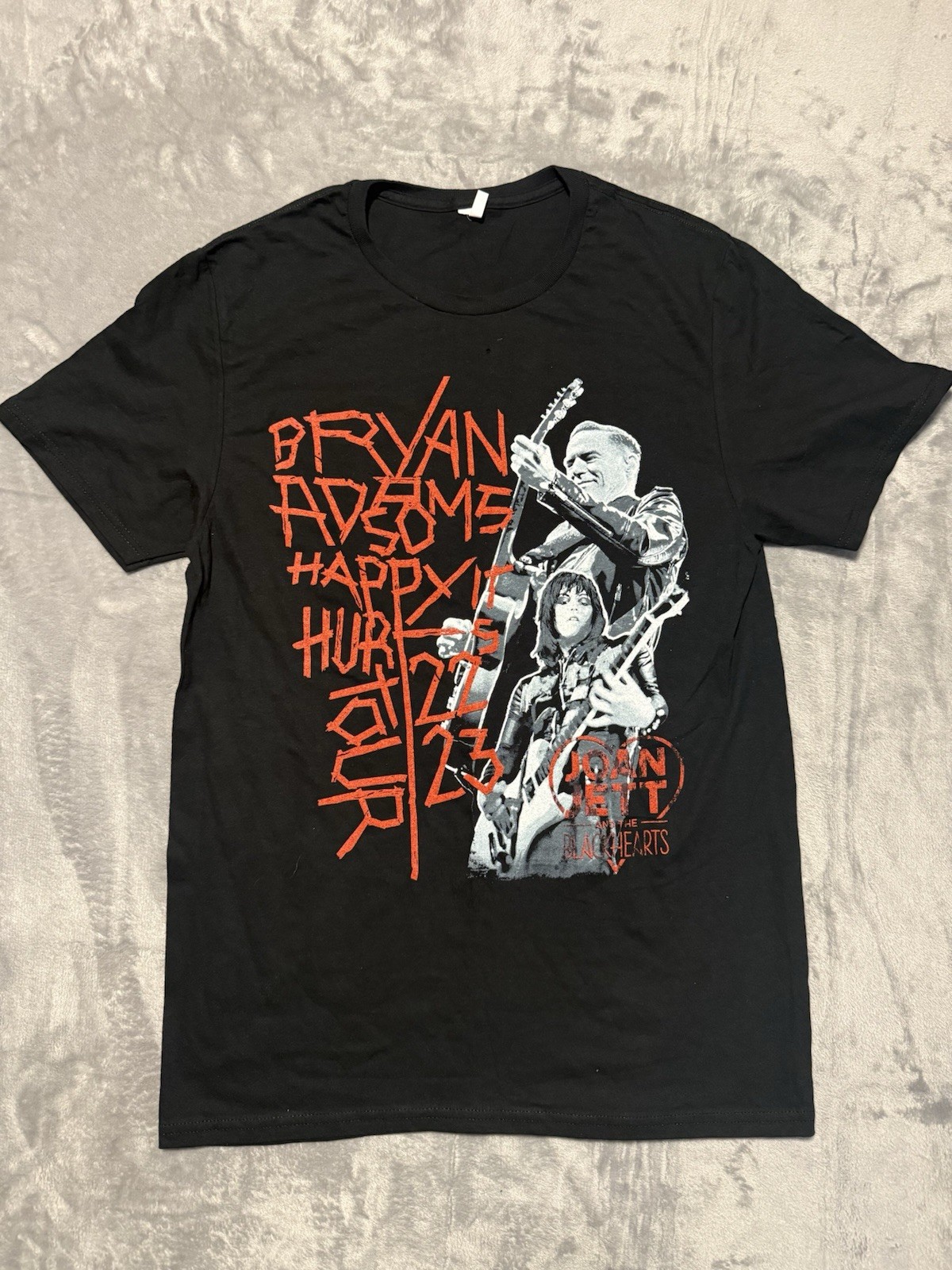 BRYAN ADAMS and JOAN JETT So Happy It Hurts Tour 2023 Black T-Shirt Fits Like M