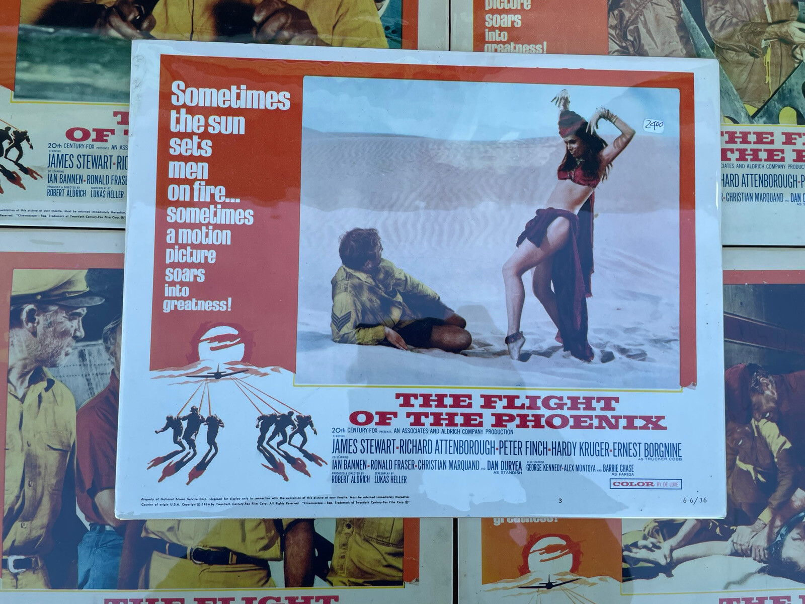 VTG 1966 MOVIE THEATER LOBBY CARDS 14×11″ – THE FLIGHT OF THE PHOENIX – SET OF 5