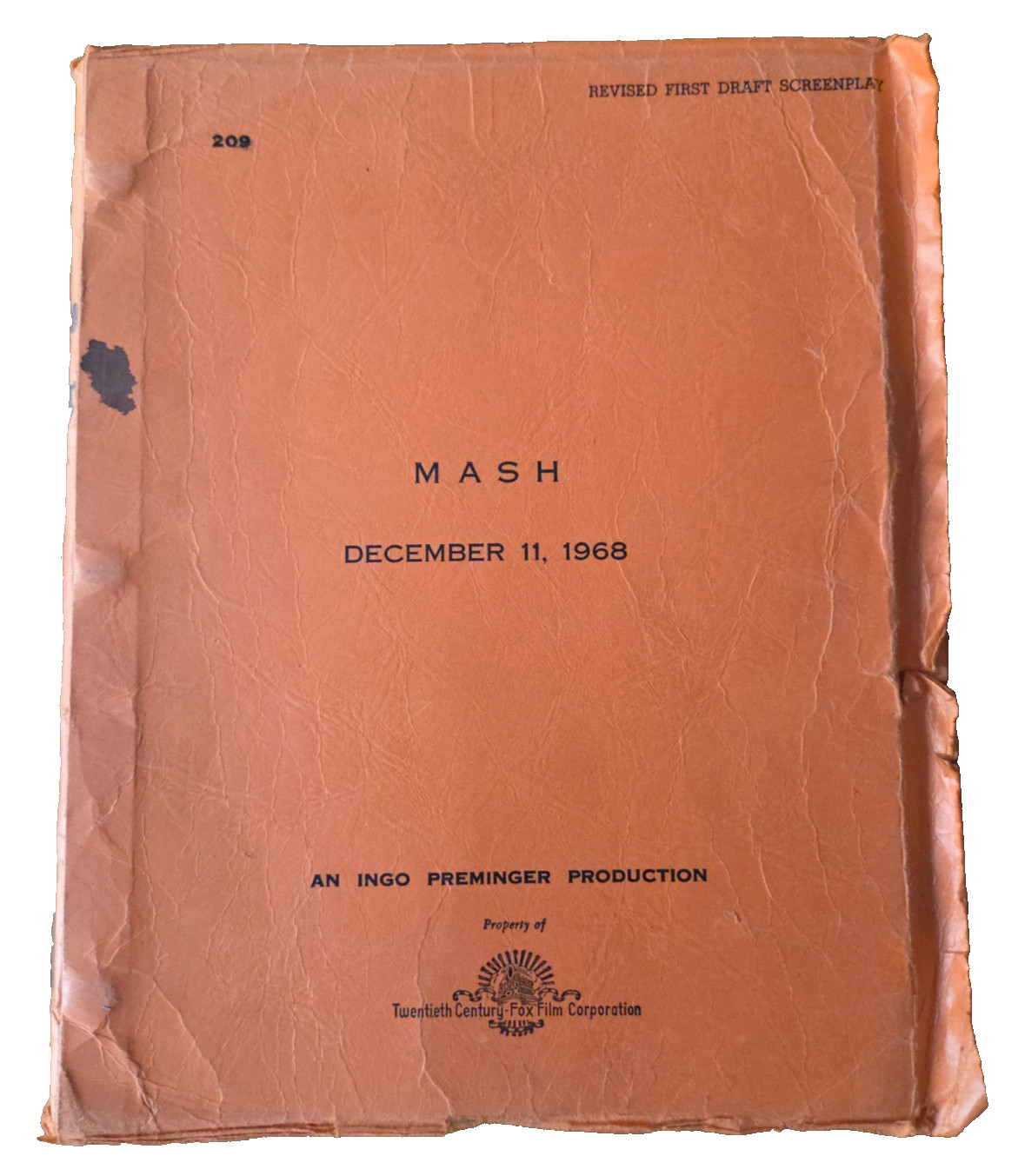 MASH 1968 Original Movie Script Screenplay w/ Cover by Ring Lardner Jr RARE film
