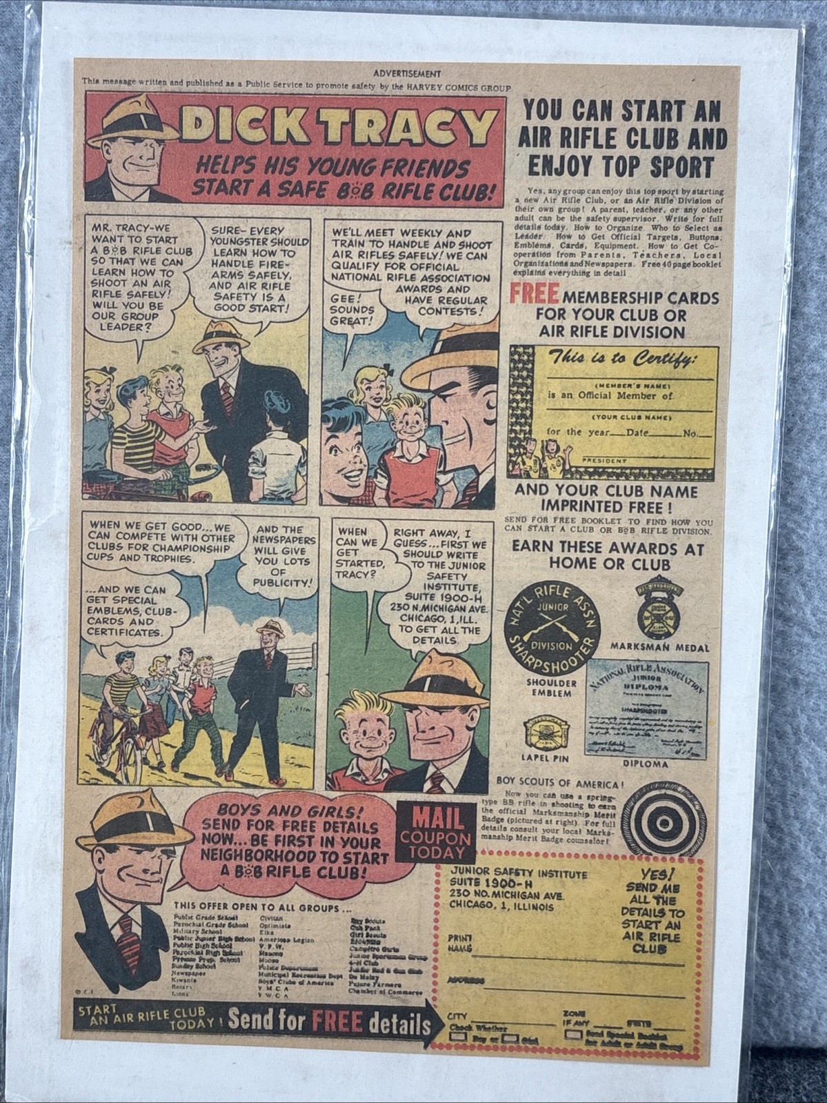Rare Dick Tracy 1954 Newspaper Clipping Bob Rifle Club NRA Advertisement