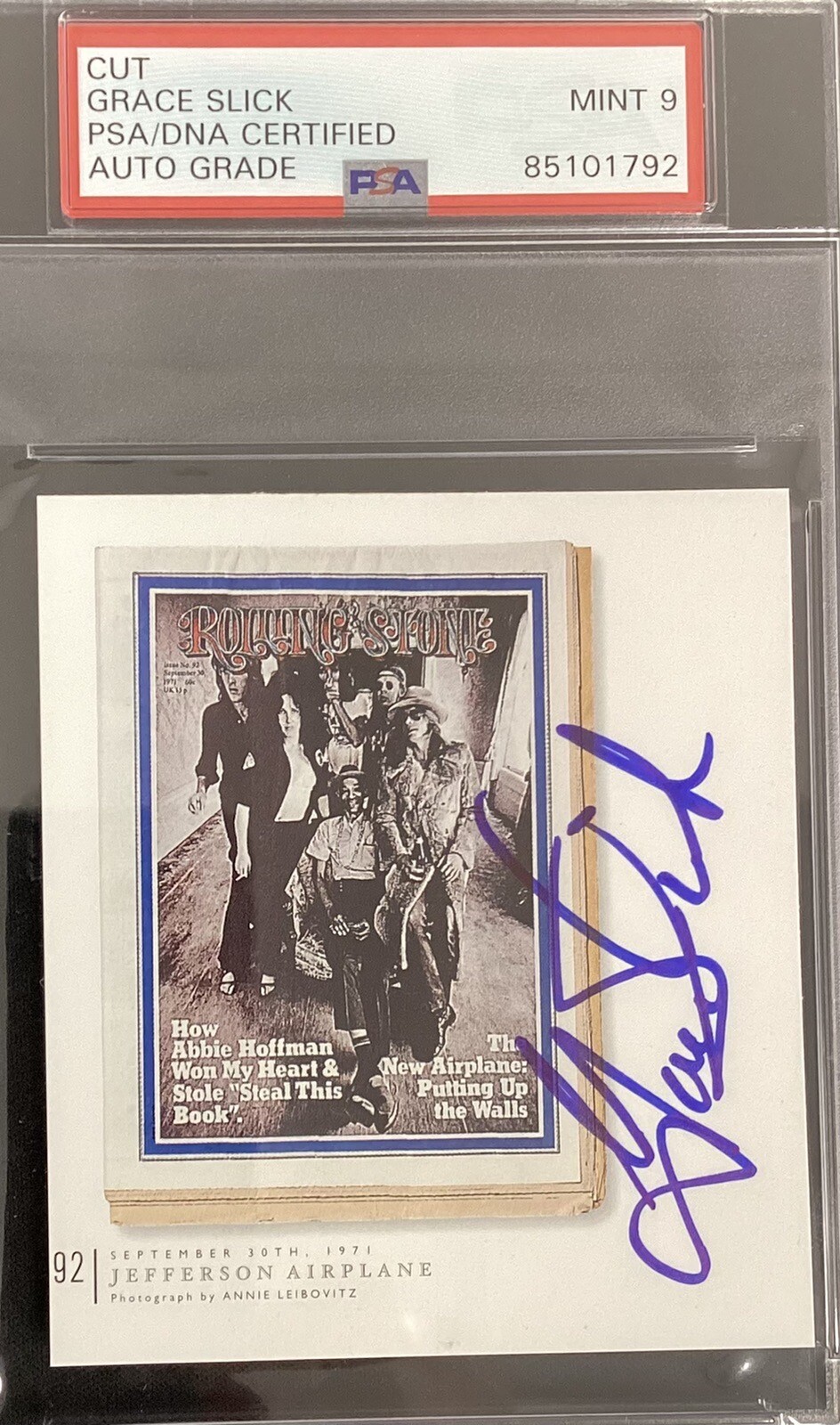 Grace Slick Signed Cut Page Rolling Stone Jefferson Airplane Autograph PSA/DNA 9