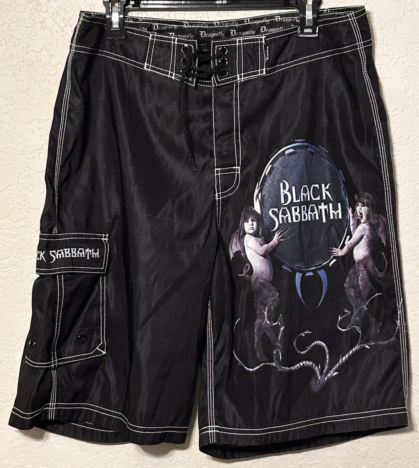 Vintage Dragonfly Board Shorts Black Sabbath Reunion Ozzy Osbourne Rock Sz 32