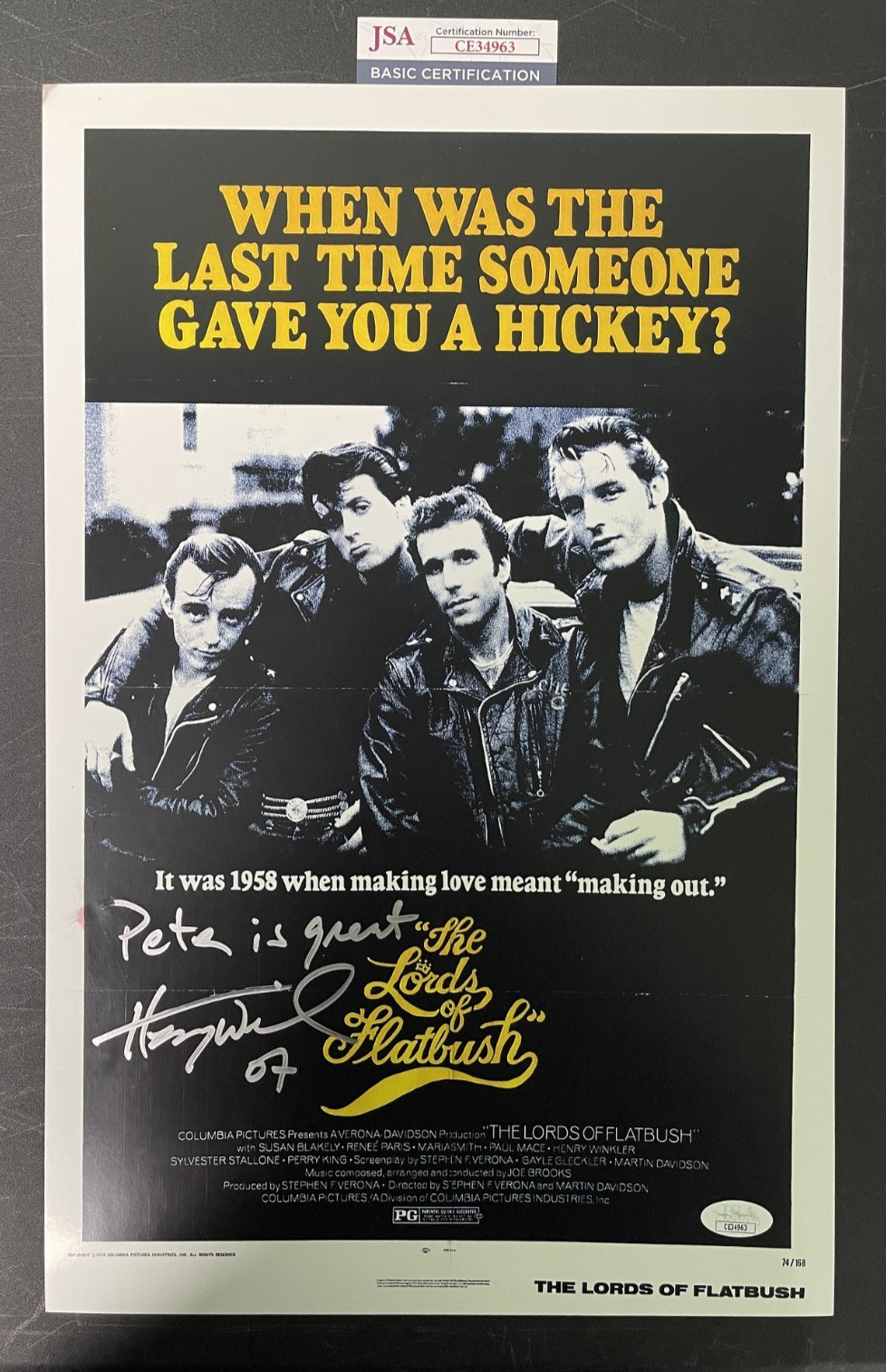 Henry Winkler Signed Autographed 11×17 The Lords of Flatbush Inscribed JSA COA