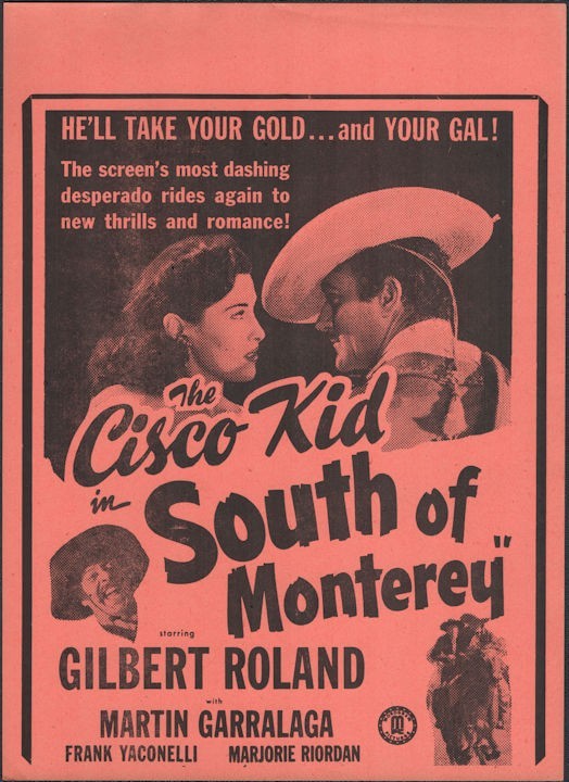 Original 1946 The Cisco Kid Movie Broadside | South of Monterey Vintage Theatre