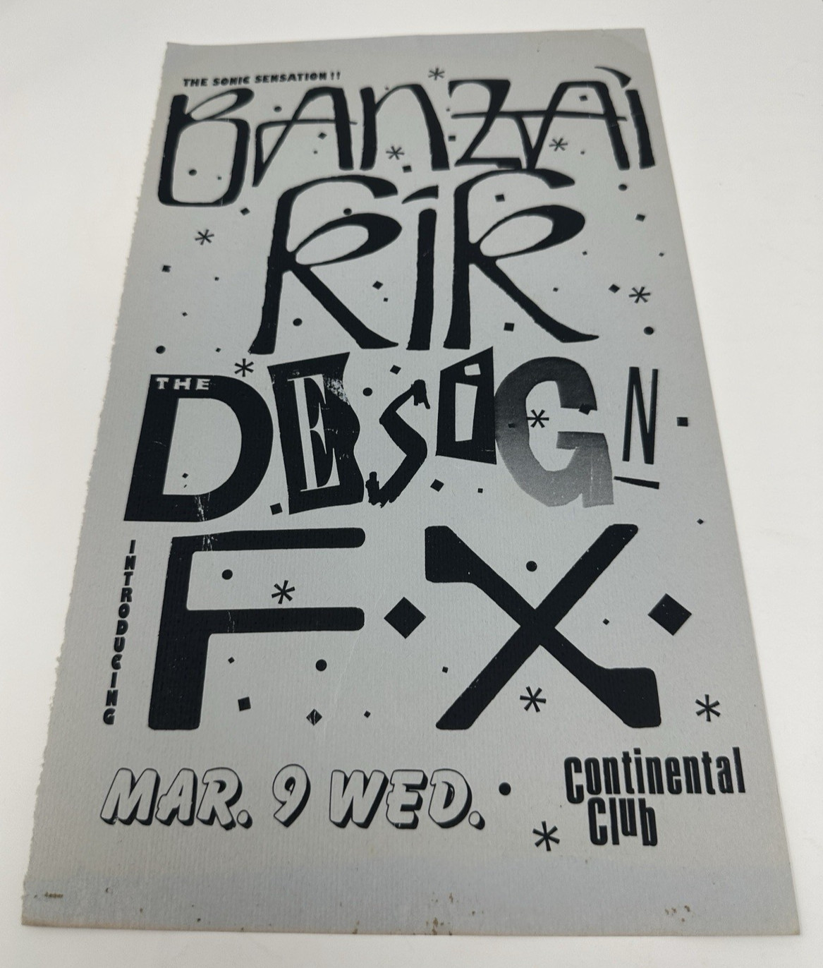 Banzai Kik, The Design & F.X. Continental Club Austin 1980s Hard Rock Flyer