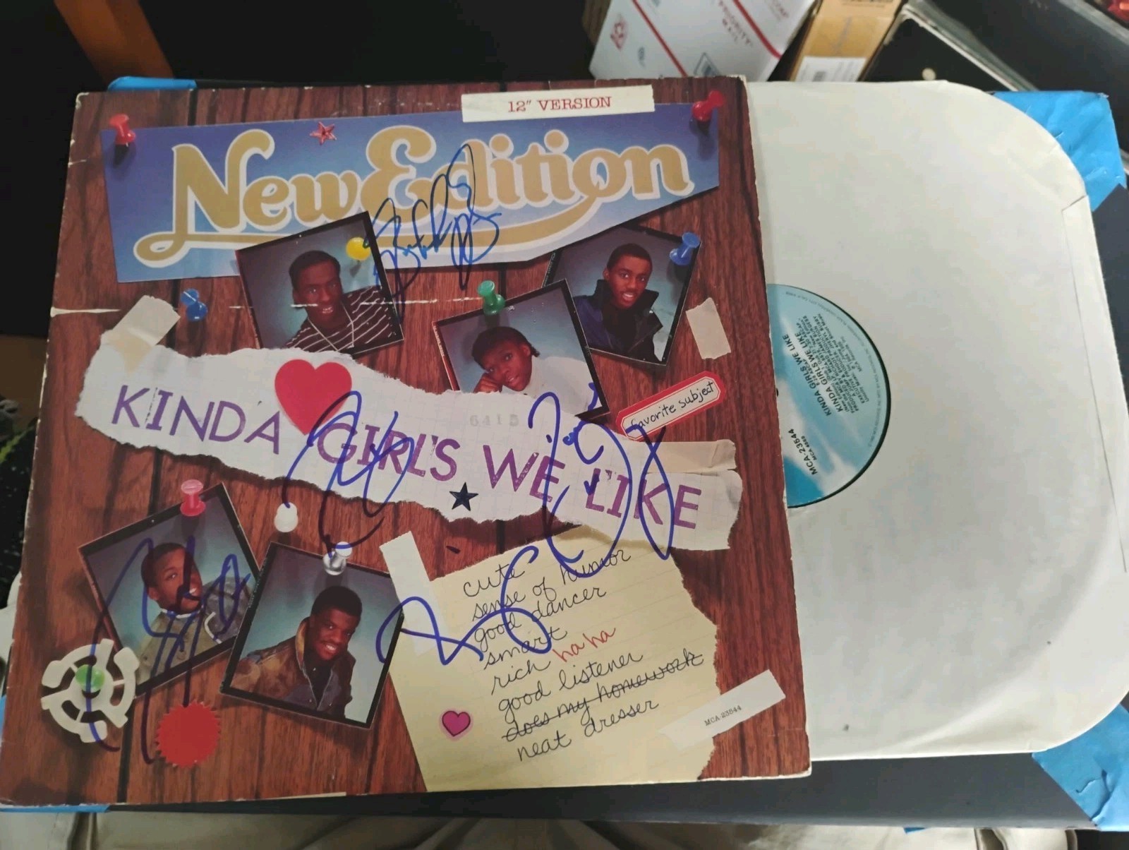 NEW EDITION RONNIE BOBBY RICKY MIKE RALPH SIGNED VINTAGE ORIGINAL ALBUM RECORD