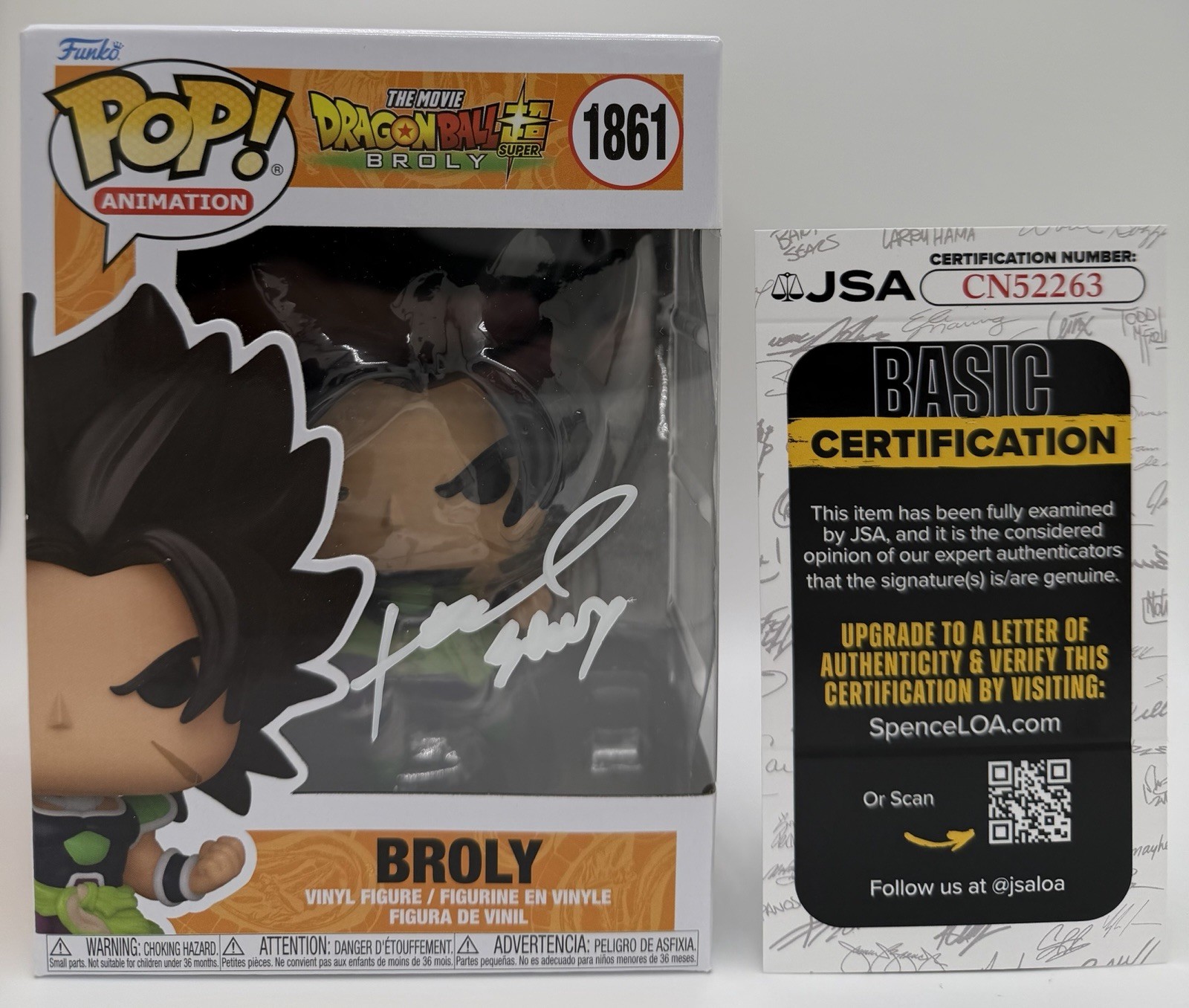 JOHNNY YONG BOSCH SIGNED BROLY FUNKO POP ‘DRAGON BALL SUPER’ +CN INSC. JSA COA