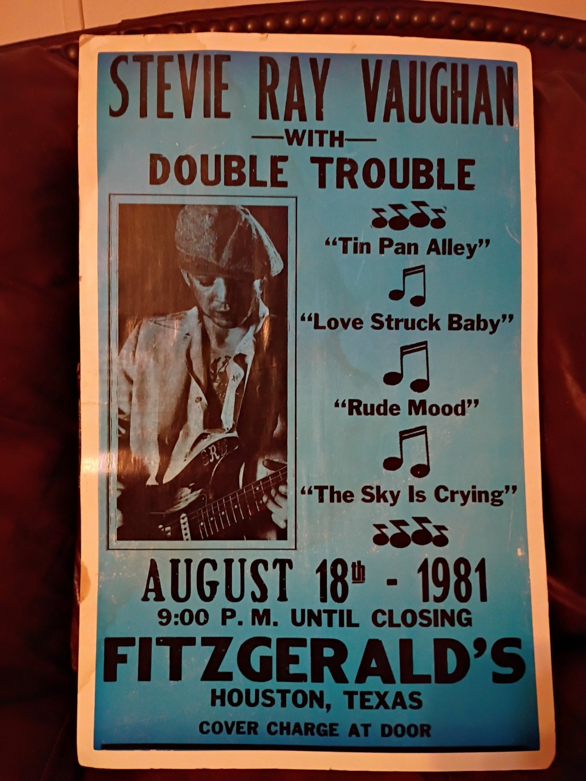 Vintage Concert Poster Stevie Ray Vaughan With Double Trouble