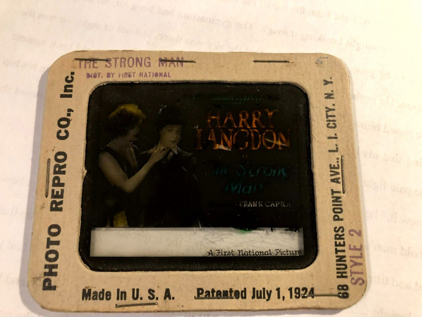 Harry Langdon Very Rare Magic Lantern Glass Movie Slide ’26 Langdon Strong Man