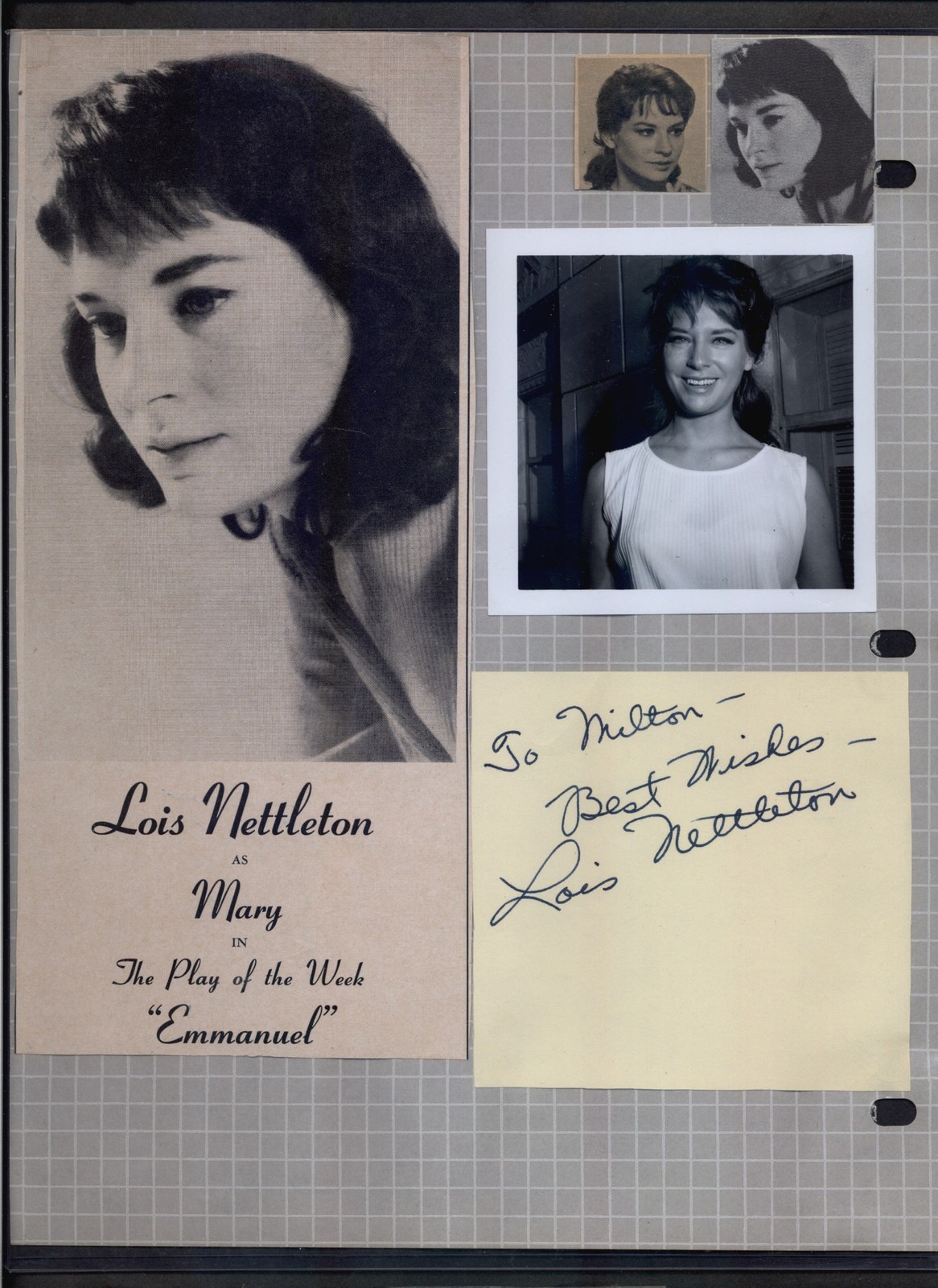 Lois Nettleton – Signed Autograph Scrapbook Page and Candid – Twilight Zone