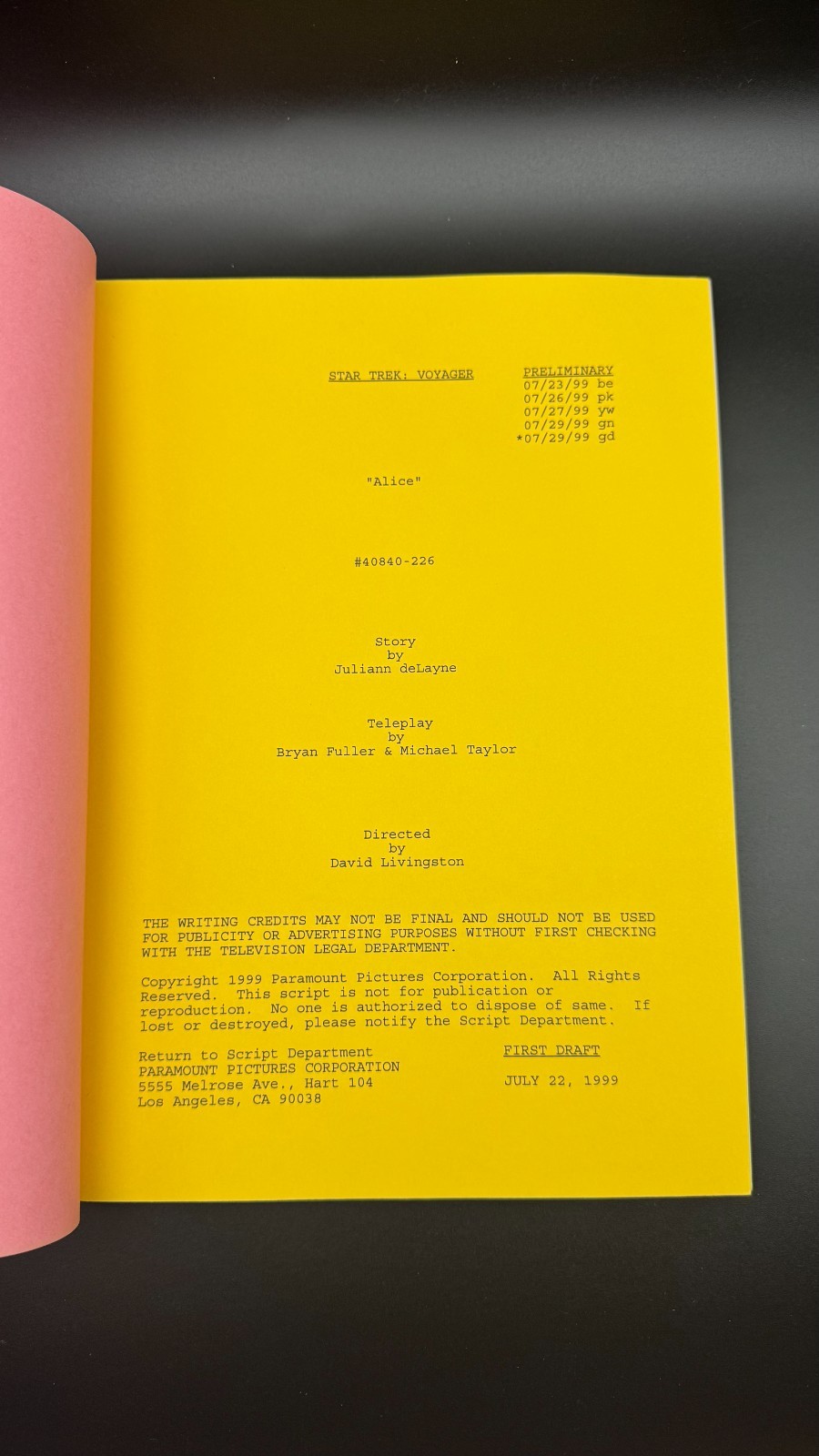 Star Trek Voyager Script LOT +FINAL DRAFT Rev. GENUINE Production-Used +COA, E05
