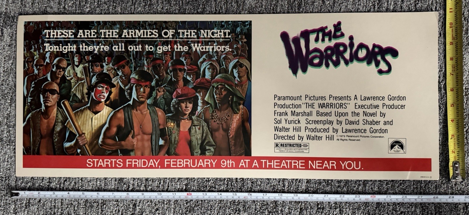 Original The Warriors 1979 Subway Car Card Movie Poster Paramount